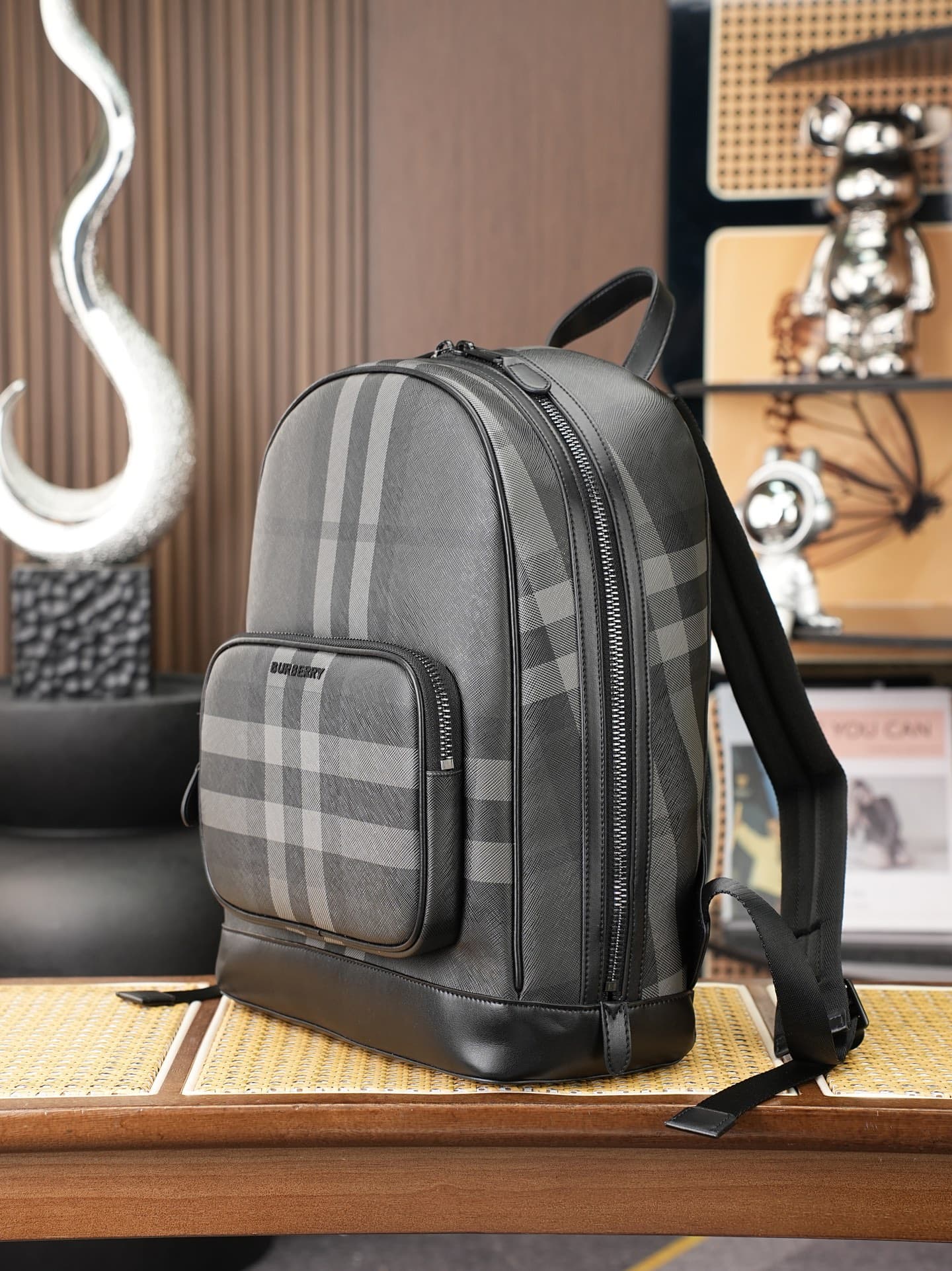 C88 [New Carbon Gray] B’s latest backpack features the iconic pattern design ⛓️ With leather handles at the top, it looks stylish too🌟 The adjustable shoulder straps allow easy adjustment of the load; there’s a special compartment for laptops, making it c — image 2