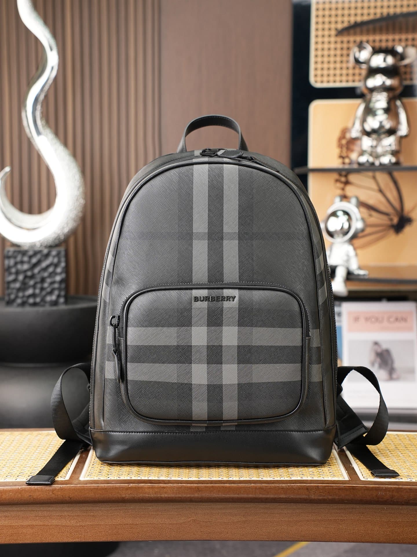 C88 [New Carbon Gray] B’s latest backpack features the iconic pattern design ⛓️ With leather handles at the top, it looks stylish too🌟 The adjustable shoulder straps allow easy adjustment of the load; there’s a special compartment for laptops, making it c — image 1