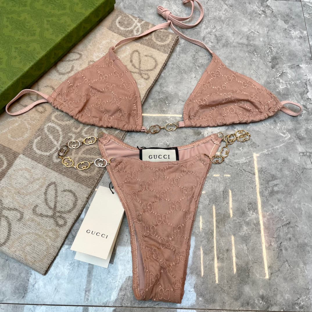 C24912 Gucci swimsuit. New Gucci sexy netted bikini ~ netted lace straps, chain bra (without breast pad) ➕ matching briefs set. Sizes: S, M, L, Xl — image 1