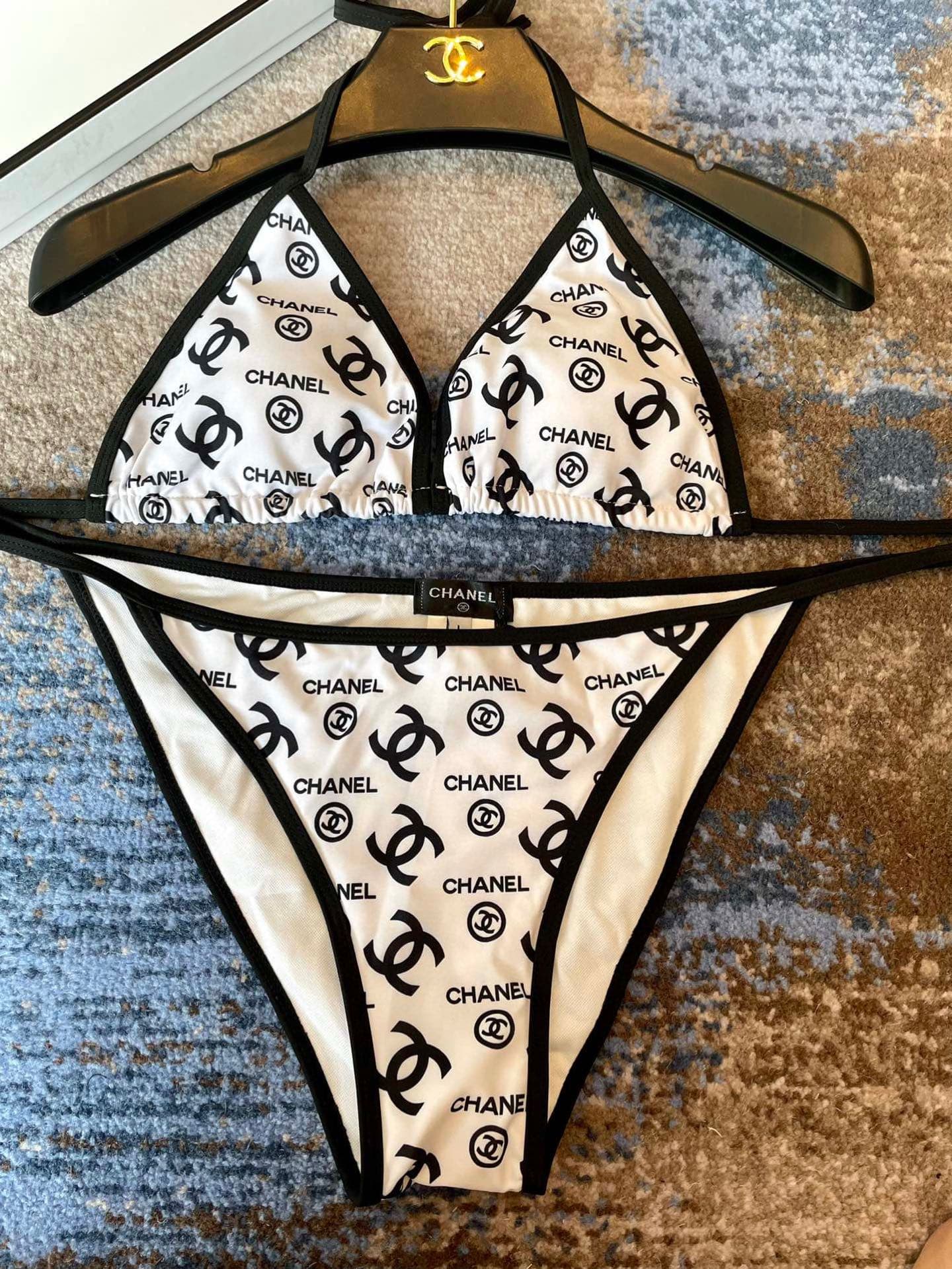 C24891 Chanel swimsuits. Chanel’s new patterned bikini👙❤️😍🥰 – suitable for various swimming scenarios🏊‍♀️ At the beach, swimming pools, hot springs, water parks, and rafting trips – all are possible😌 It can be worn both as an inner outfit and an outer one — image 4