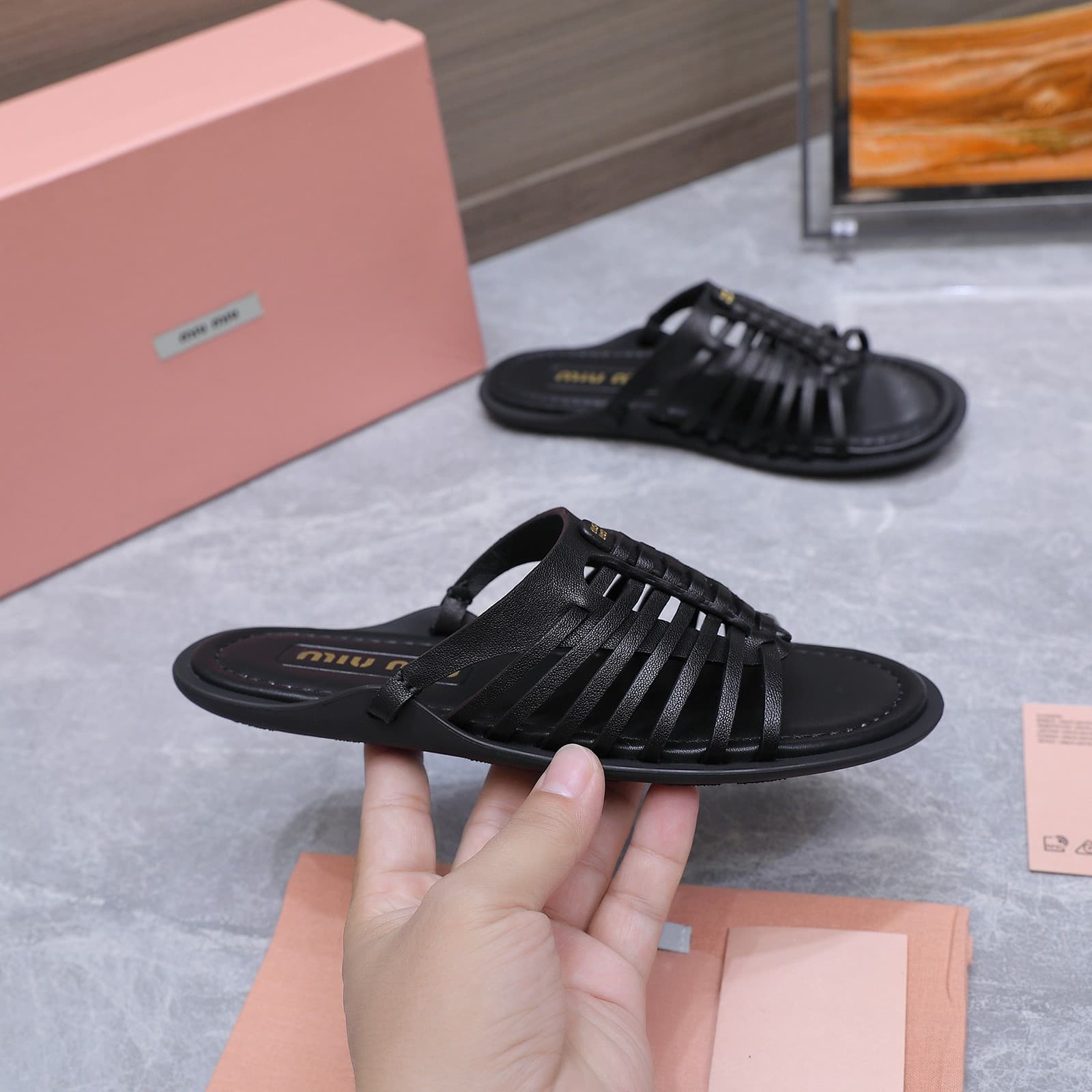 D10621 MIUMIU Vintage/retro knitted upper, open buckle back strap, bare heel sandals — image 3
