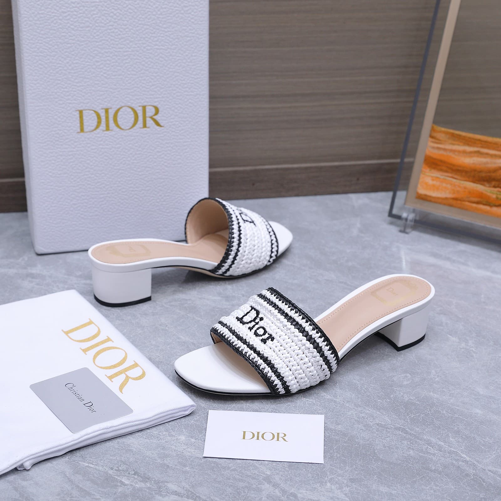 D5986 Dio*r Di*o*r Iviera Woven Slippers CD letter embroidery, thick heeled slippers; Rafa flower woven and embroidered fabric, classic letter embossed slippers with a flat sole — image 8