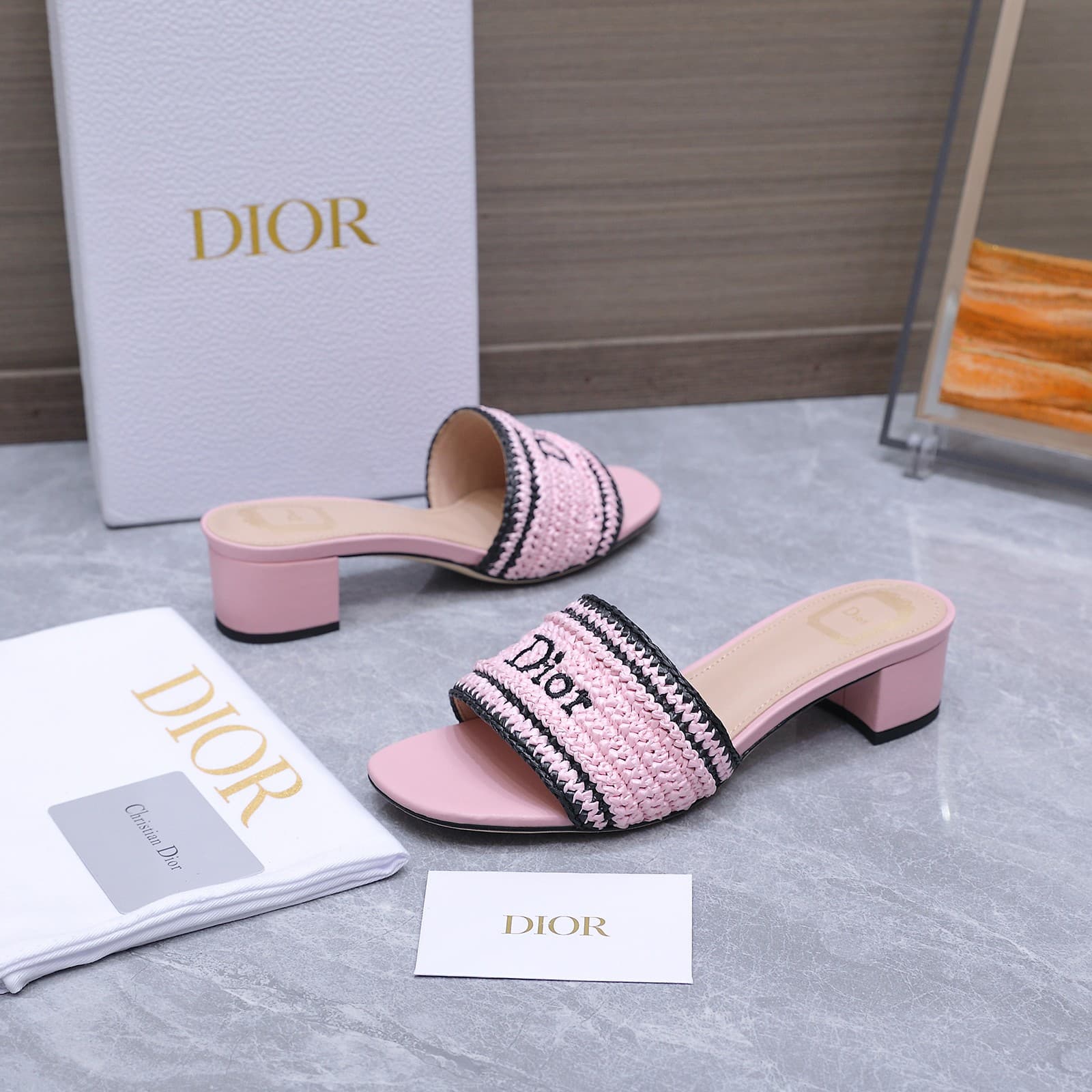 D5985 Dio*r Dio*r Iviera Woven Slippers CD letter embroidery, thick heeled slippers; Rafa grass woven and embroidered fabric; classic letter embossed slippers with a solid design — image 2