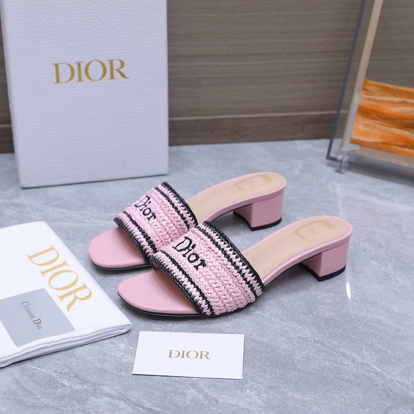 D5985 Dio*r Dio*r Iviera Woven Slippers CD letter embroidery, thick heeled slippers; Rafa grass woven and embroidered fabric; classic letter embossed slippers with a solid design — image 6