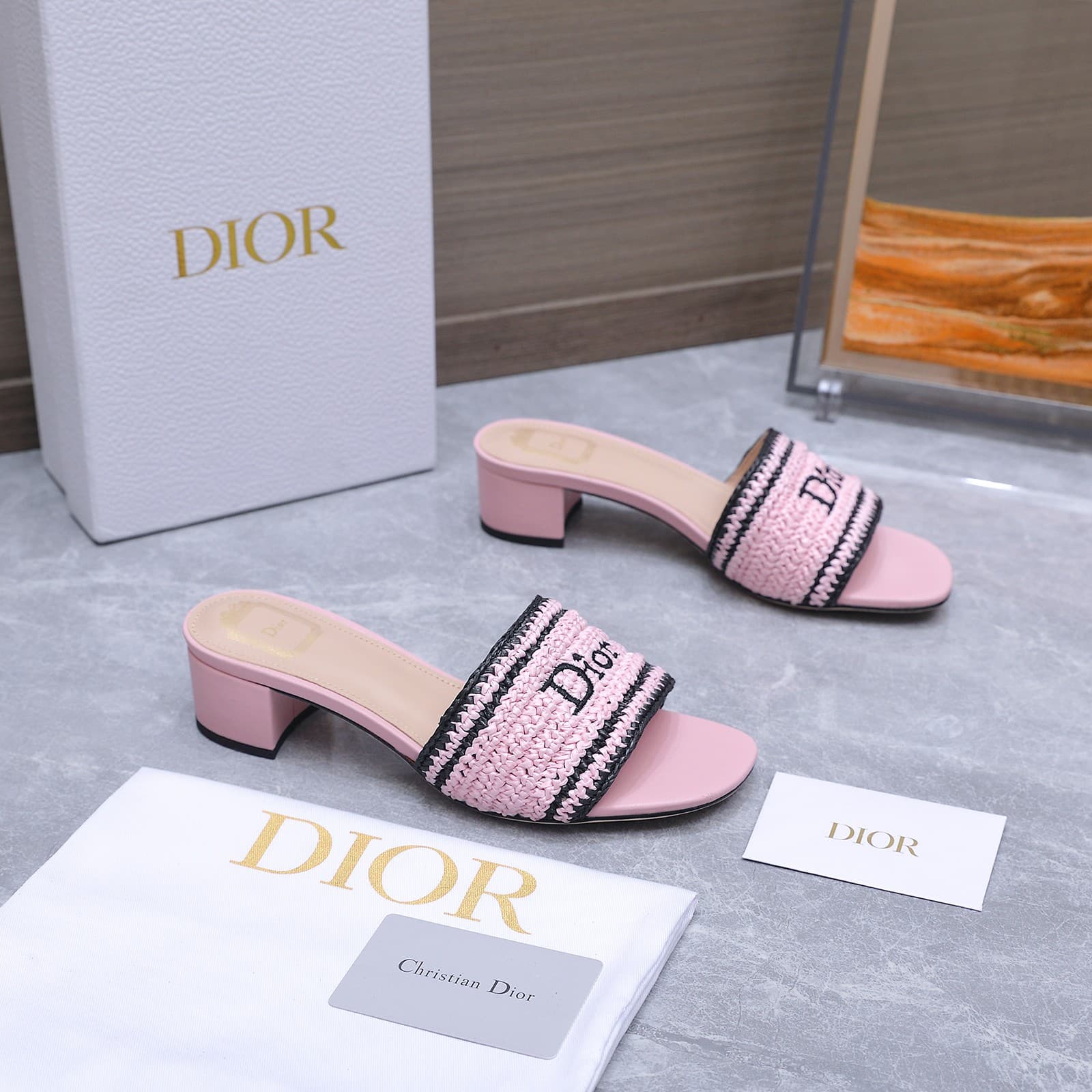 D5985 Dio*r Dio*r Iviera Woven Slippers CD letter embroidery, thick heeled slippers; Rafa grass woven and embroidered fabric; classic letter embossed slippers with a solid design — image 8