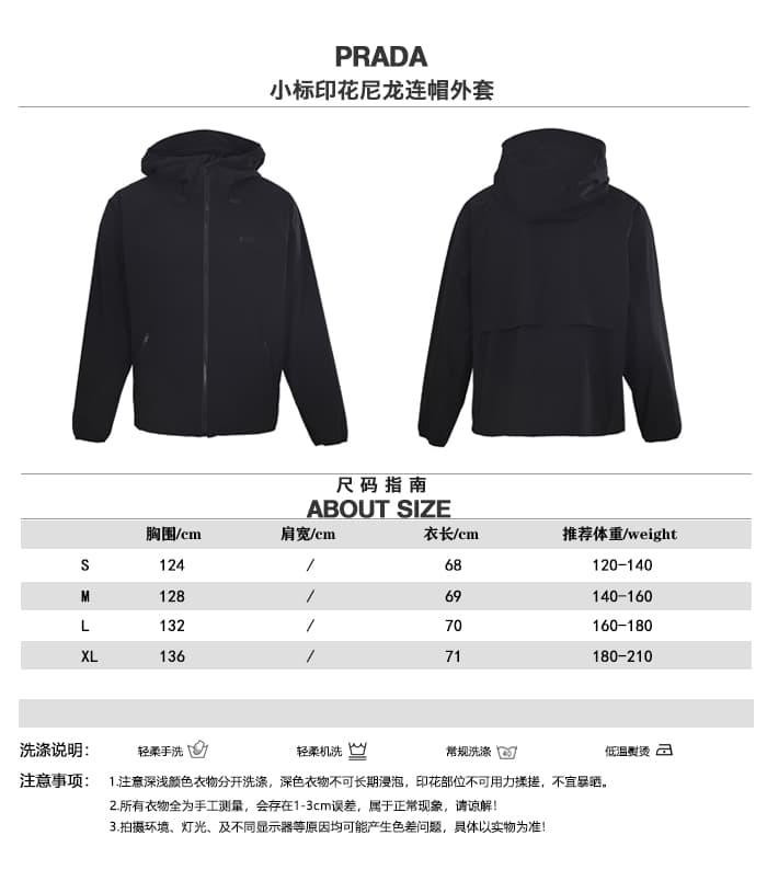 C10307 Prada PRD Small Label Printed Nylon Cap Jacket – Size Chart — image 1