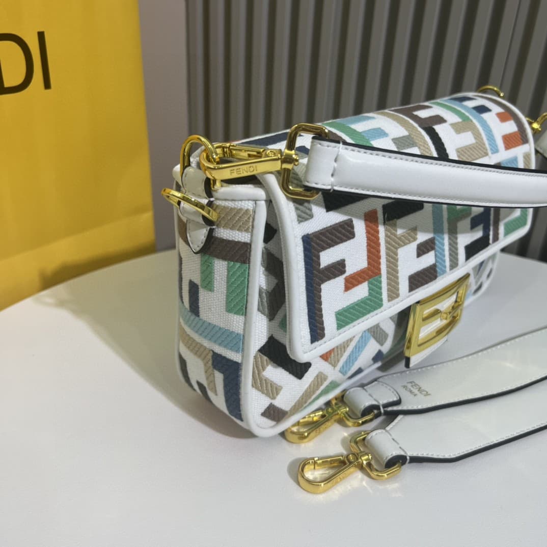 C2912 The Fendi Baguette handbag made of top-quality leather is available in stock – it truly embodies the summer vibe; with colorful rainbow🌈F embroidery. This Fendi Baguette bag is definitely a trendy item for this summer! It looks great when worn; it’s — image 5