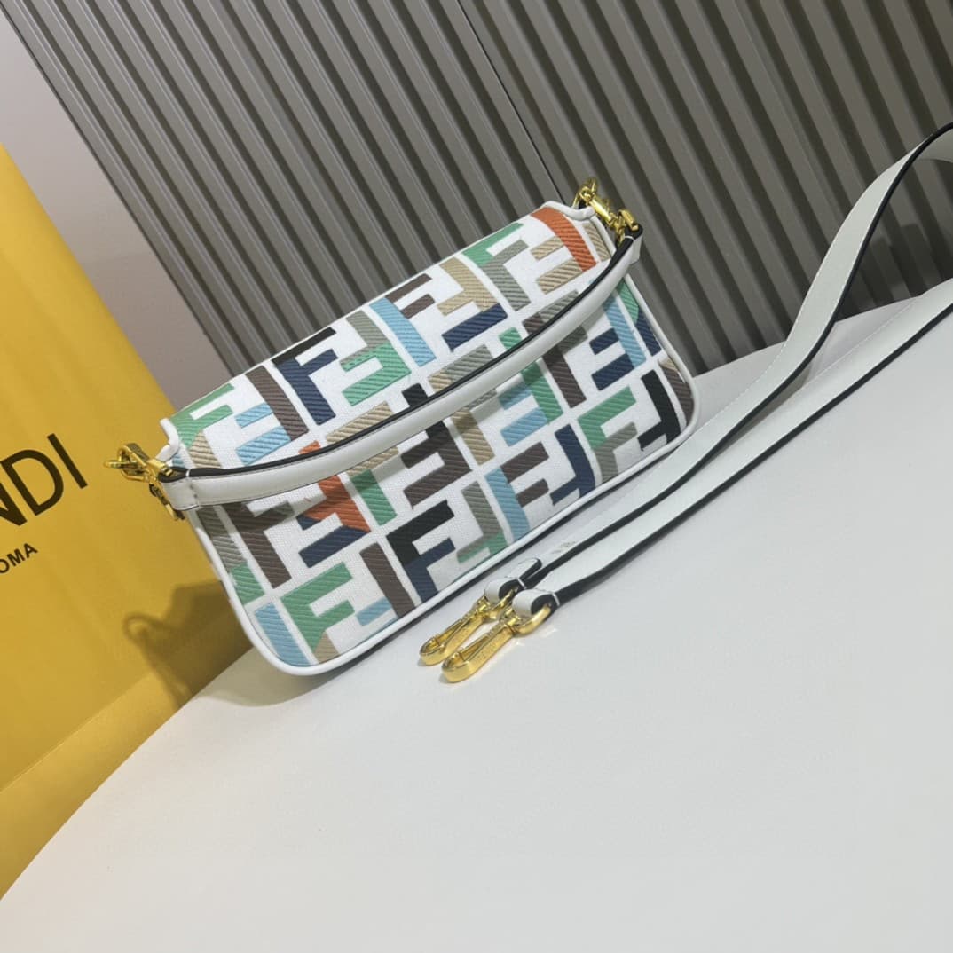 C2912 The Fendi Baguette handbag made of top-quality leather is available in stock – it truly embodies the summer vibe; with colorful rainbow🌈F embroidery. This Fendi Baguette bag is definitely a trendy item for this summer! It looks great when worn; it’s — image 3