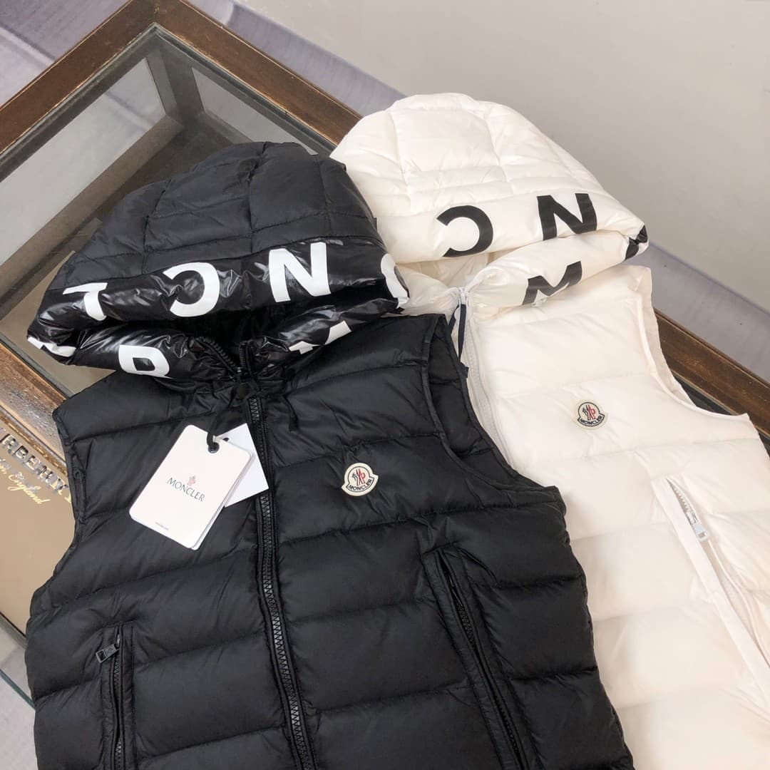 C11082 Moner/hooded lettering print quilted vest for men and women — image 2