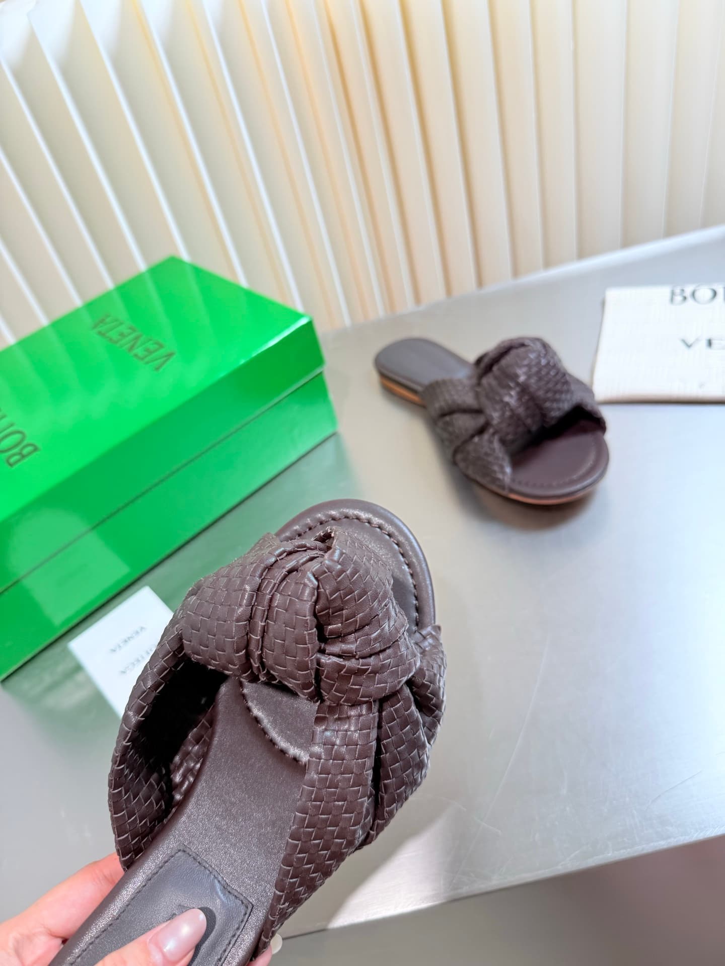D13704 Hand-woven BV Cherry Flat Mule – Comfortable and versatile; ideal for slippers — image 5