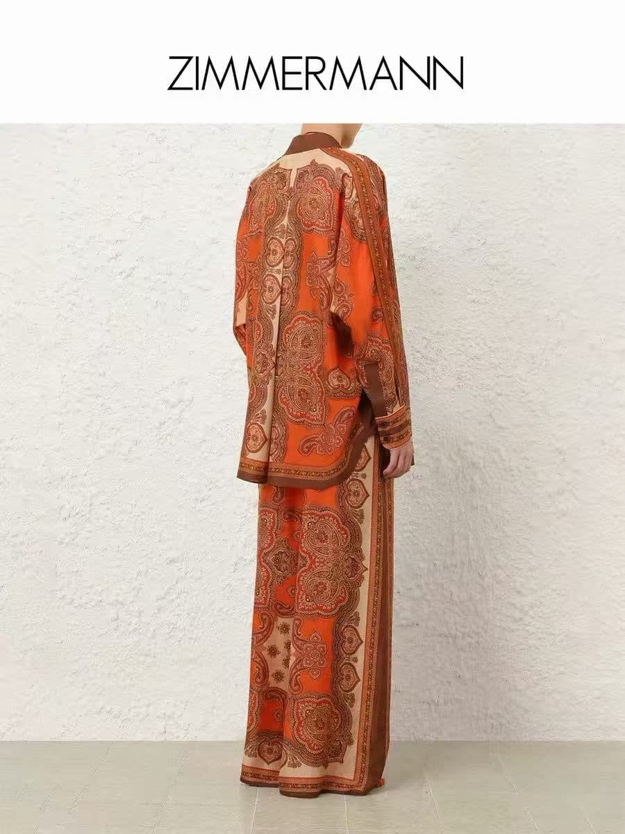 C18281 Zimmermann 2026 Summer swimsuit, new model with orange-red print and bat sleeves, set of shirts smlxl — image 2