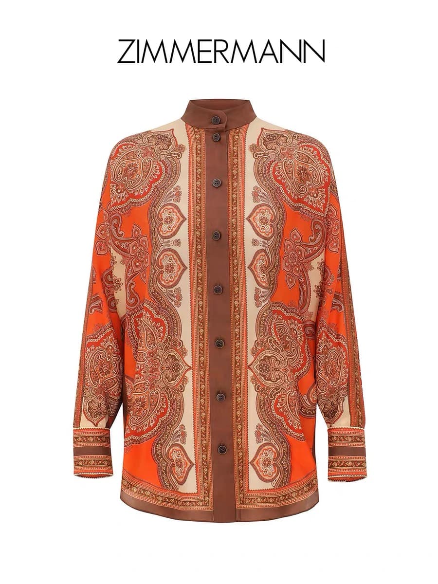 C18281 Zimmermann 2026 Summer swimsuit, new model with orange-red print and bat sleeves, set of shirts smlxl — image 4