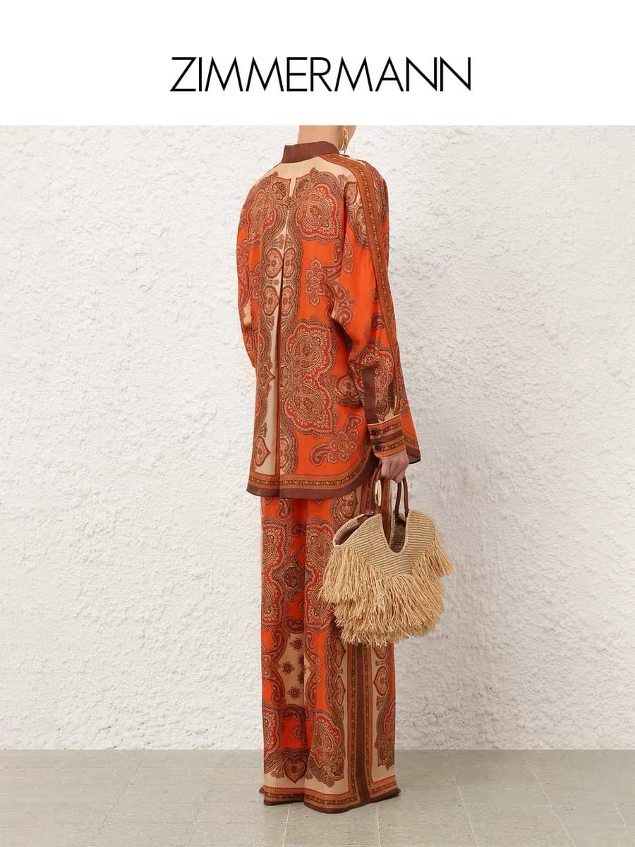 C18281 Zimmermann 2026 Summer swimsuit, new model with orange-red print and bat sleeves, set of shirts smlxl — image 6