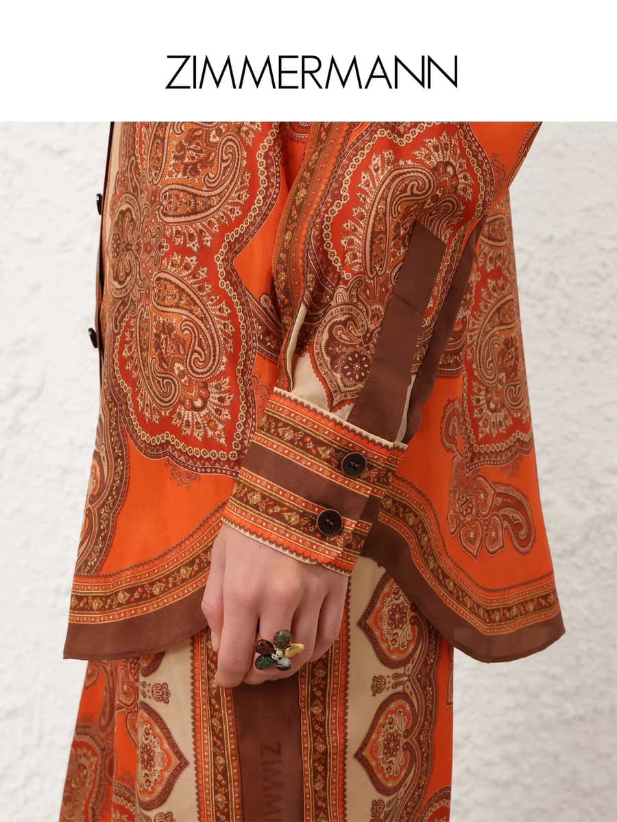 C18281 Zimmermann 2026 Summer swimsuit, new model with orange-red print and bat sleeves, set of shirts smlxl — image 7