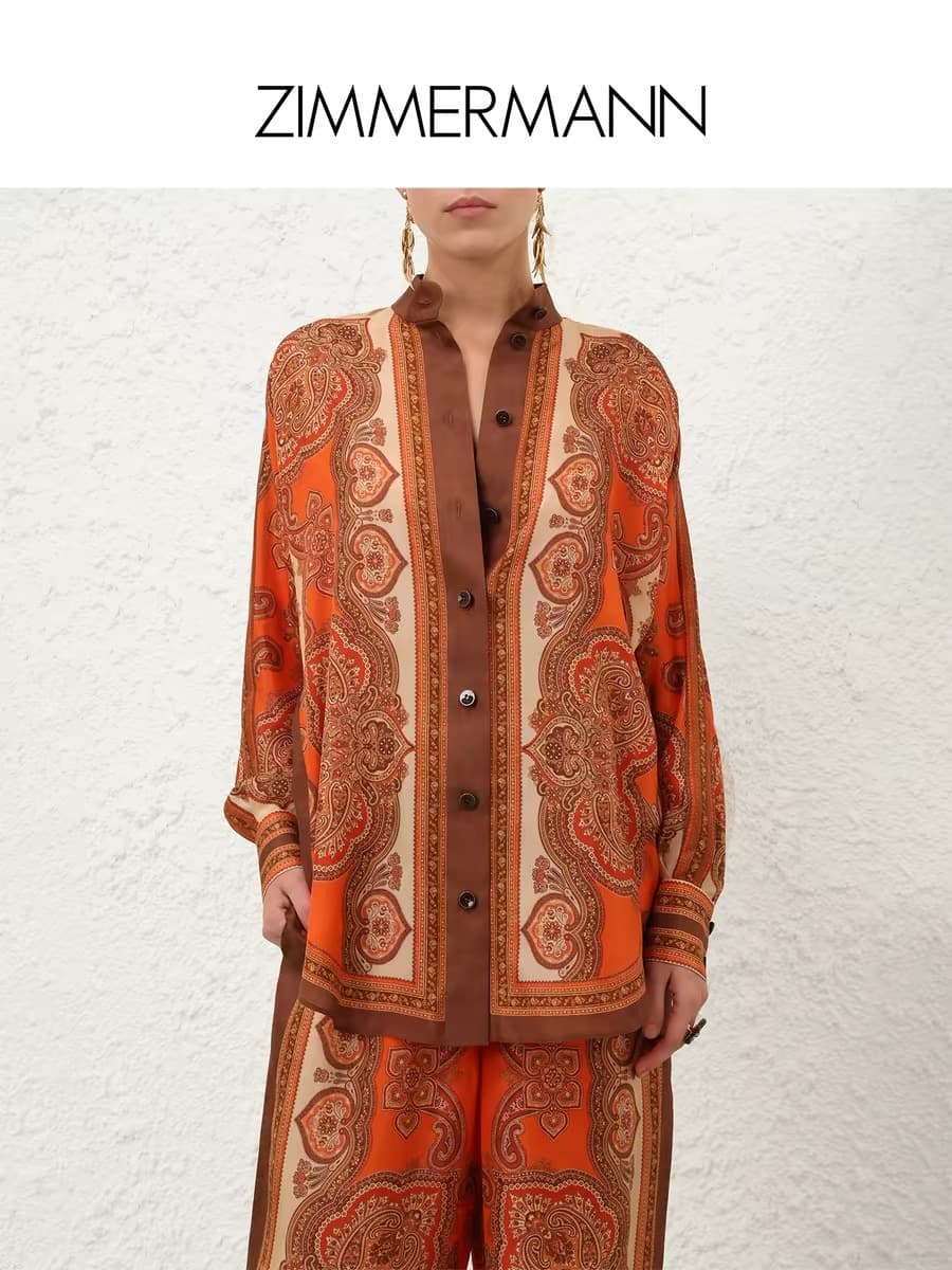 C18281 Zimmermann 2026 Summer swimsuit, new model with orange-red print and bat sleeves, set of shirts smlxl — image 5
