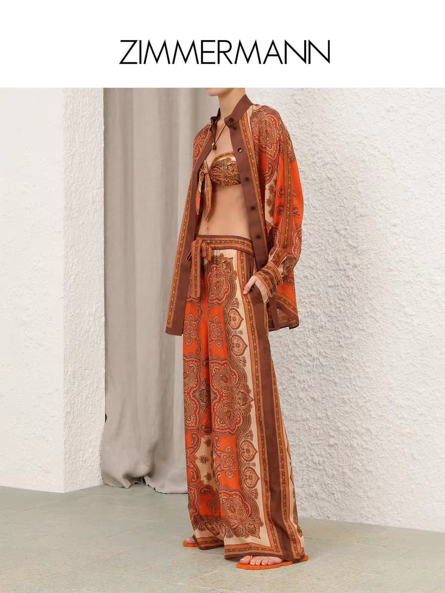 C18281 Zimmermann 2026 Summer swimsuit, new model with orange-red print and bat sleeves, set of shirts smlxl — image 8