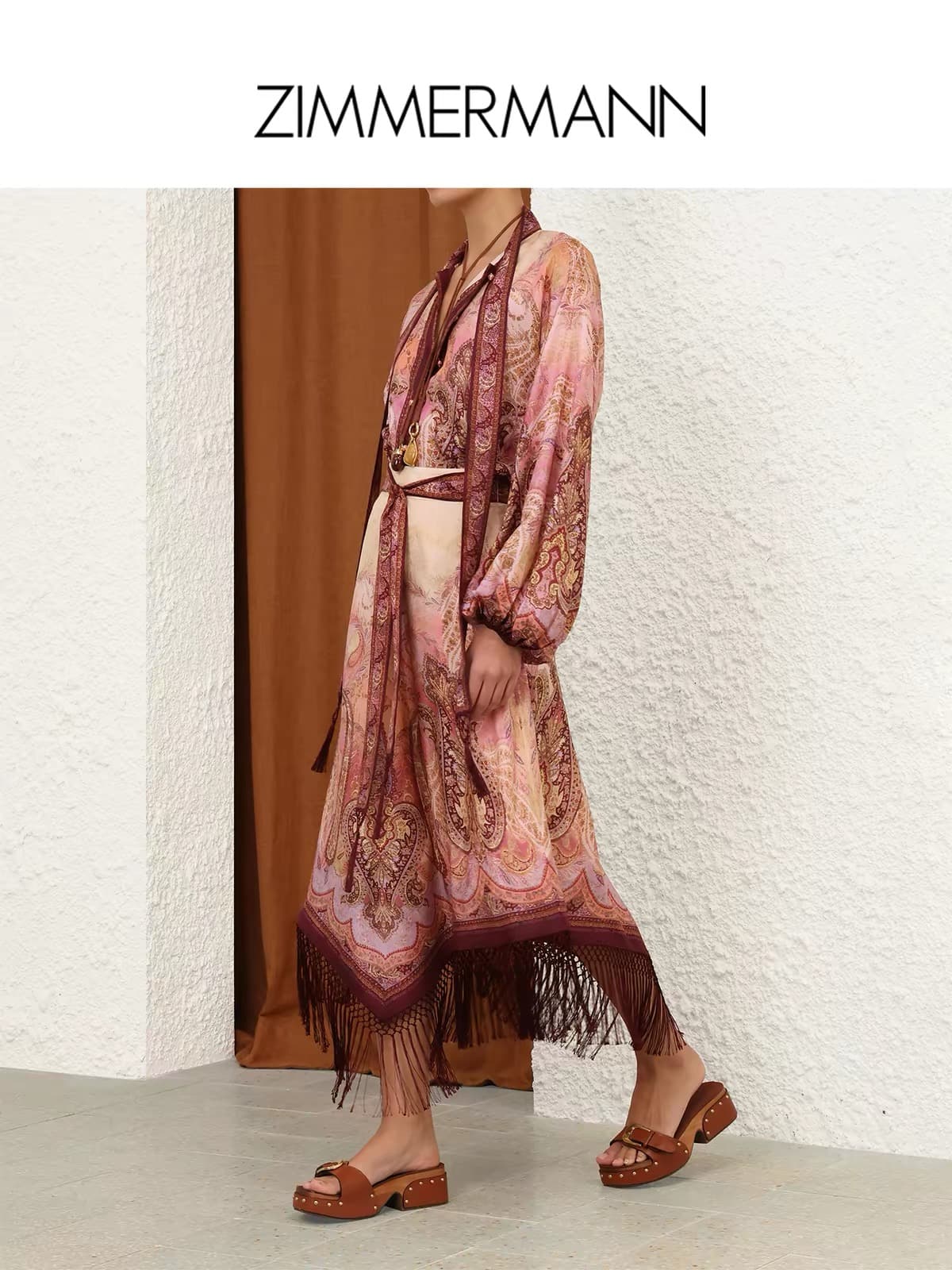 C18248 Zimmermann 2026 Summer swimsuit, new model SUNDANCE with fringe details, mid-long skirt set, smlxl — image 2