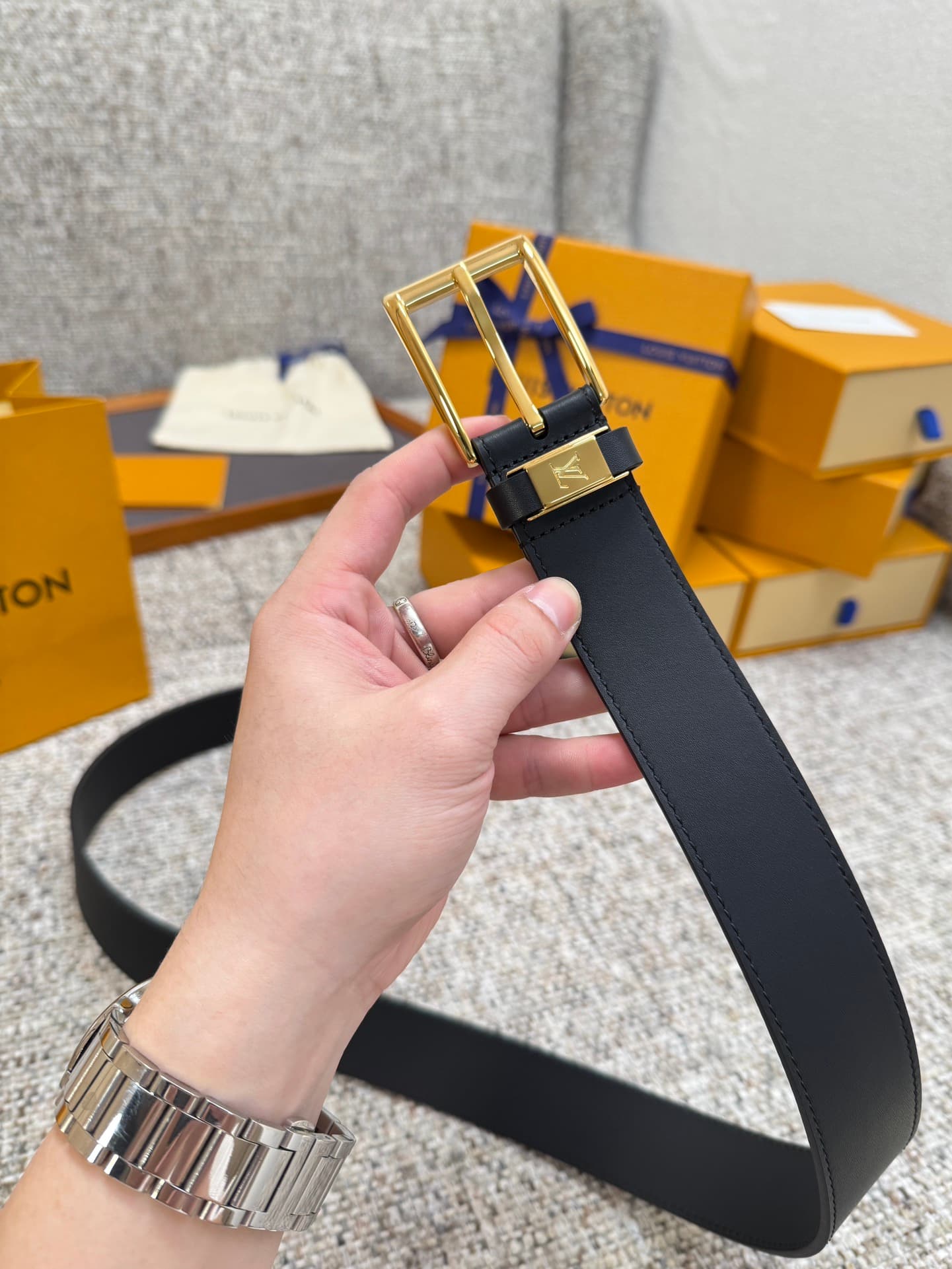 C32892 Louis Vuitton LV Belt Collection/series. Original hardware. Exquisite hand-painted edges. Soft and comfortable. Wide 3.5 — image 5
