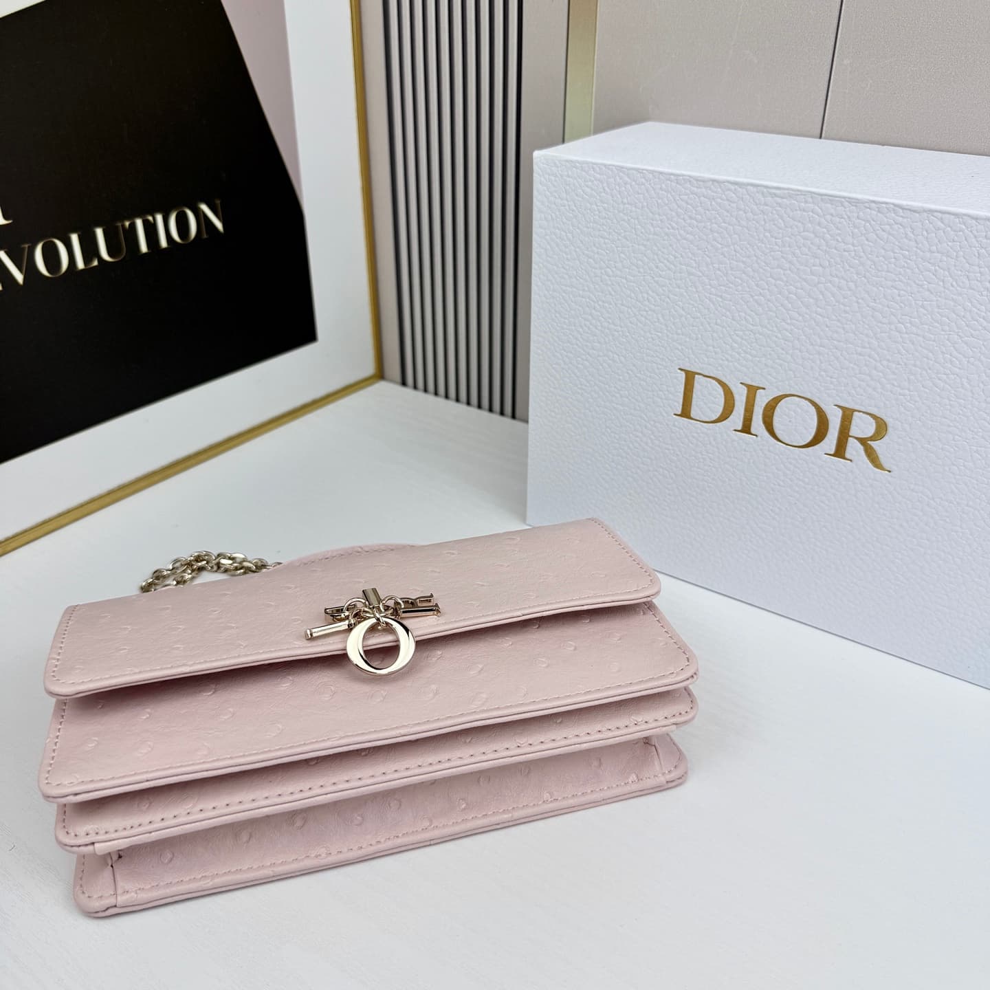 C1835 The latest brick-shaped cabinet handbag features a pearl chain design 🎀. It has a cowhide material with ostrich-patterned details, and classic letter-shaped straps 🎀👏. The unique handle design, combined with the soft ostrich-patterned texture, makes — image 5