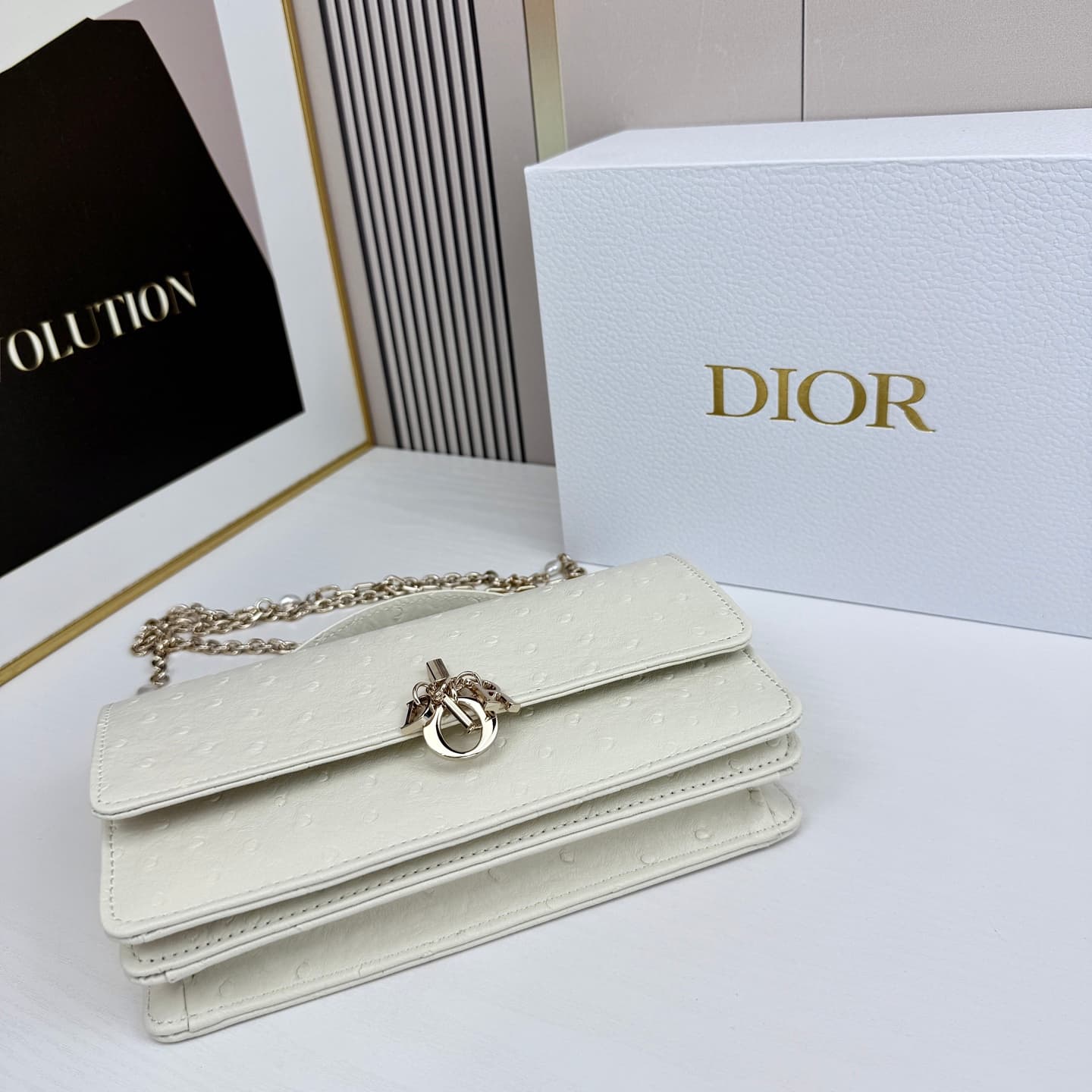 C1832 The latest brick-shaped handbag with a pearl chain design 🎀 – made of cowhide fabric with ostrich pattern patterns, and featuring classic letter-shaped decorative straps 🎀👏. The unique handle design, combined with the soft ostrich pattern, makes it  — image 5