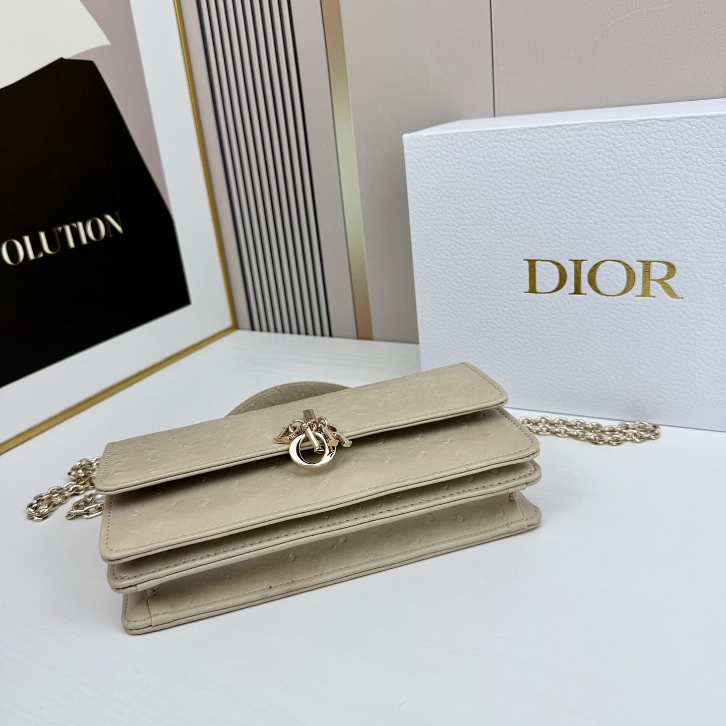 C1831 The latest brick cabinet handbag features a pearl chain design 🎀. It has leather material with ostrich pattern details, and classic letter-shaped straps 🎀👏. The unique handle design, combined with the soft ostrich pattern, makes it elegant and fashi — image 5
