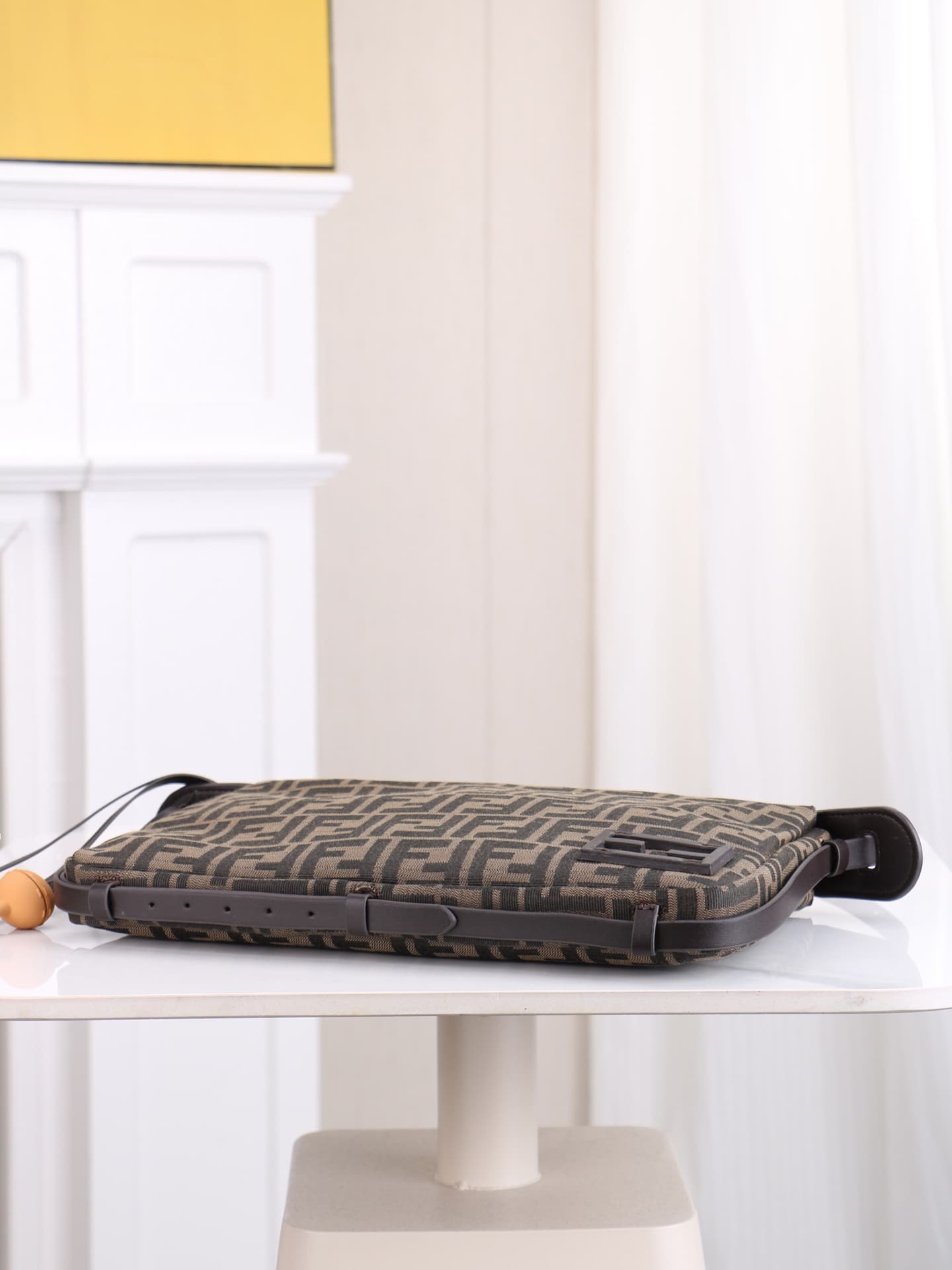 C2874 Model 7718 – the latest trendy medium-size script pattern. The classic script pattern fabric is paired with dark coffee calf leather, giving a sophisticated, relaxed feel. It features hand-sewn leather-like hardware buttons; it’s subtle yet eye-catc — image 5
