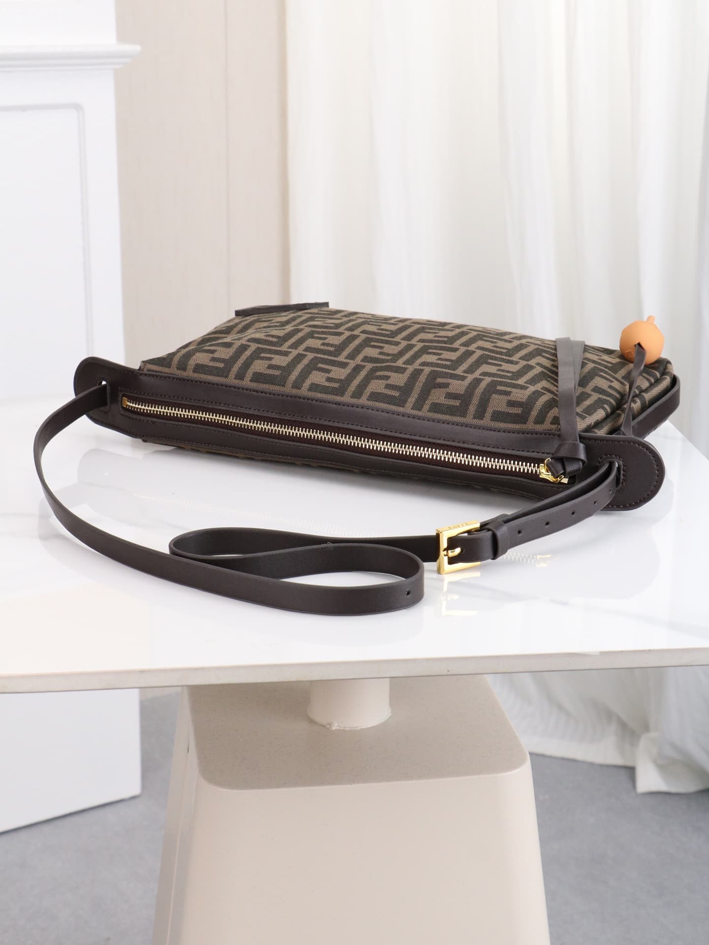 C2874 Model 7718 – the latest trendy medium-size script pattern. The classic script pattern fabric is paired with dark coffee calf leather, giving a sophisticated, relaxed feel. It features hand-sewn leather-like hardware buttons; it’s subtle yet eye-catc — image 6