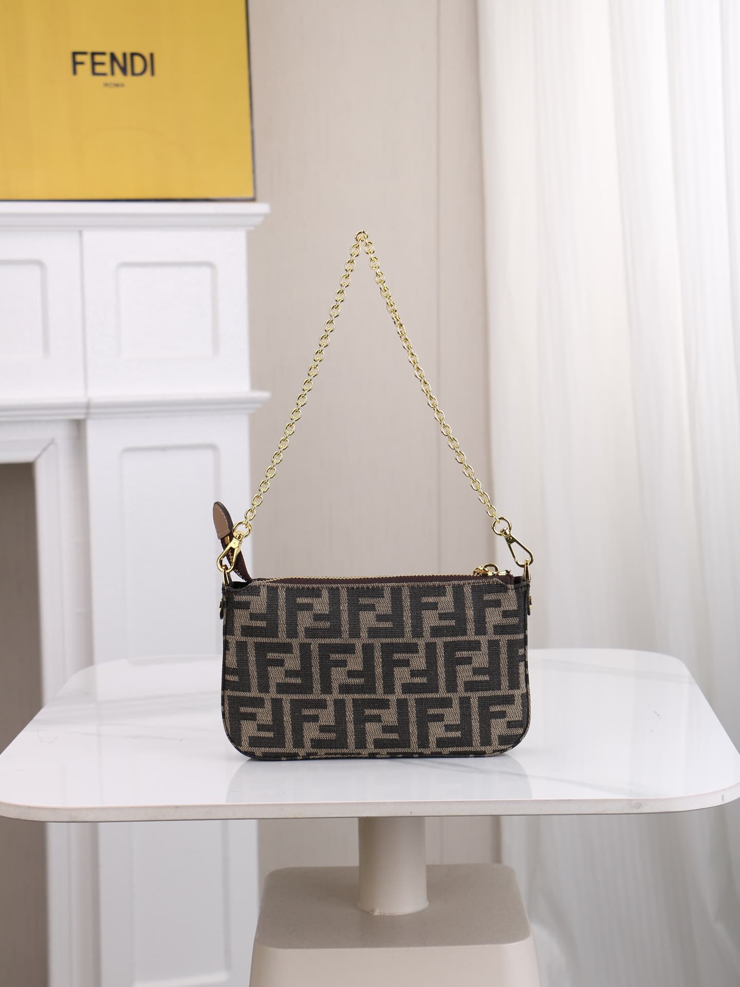 C2862 (Original fabric with box) Model 7717Fendi. New model 🆕 Baguette brown print FF fabric handbag. Equipped with a detachable thin chain; can be carried in hand or under the arm. Zipper for opening/closing; the zipper pull features the distinctive FF p — image 3