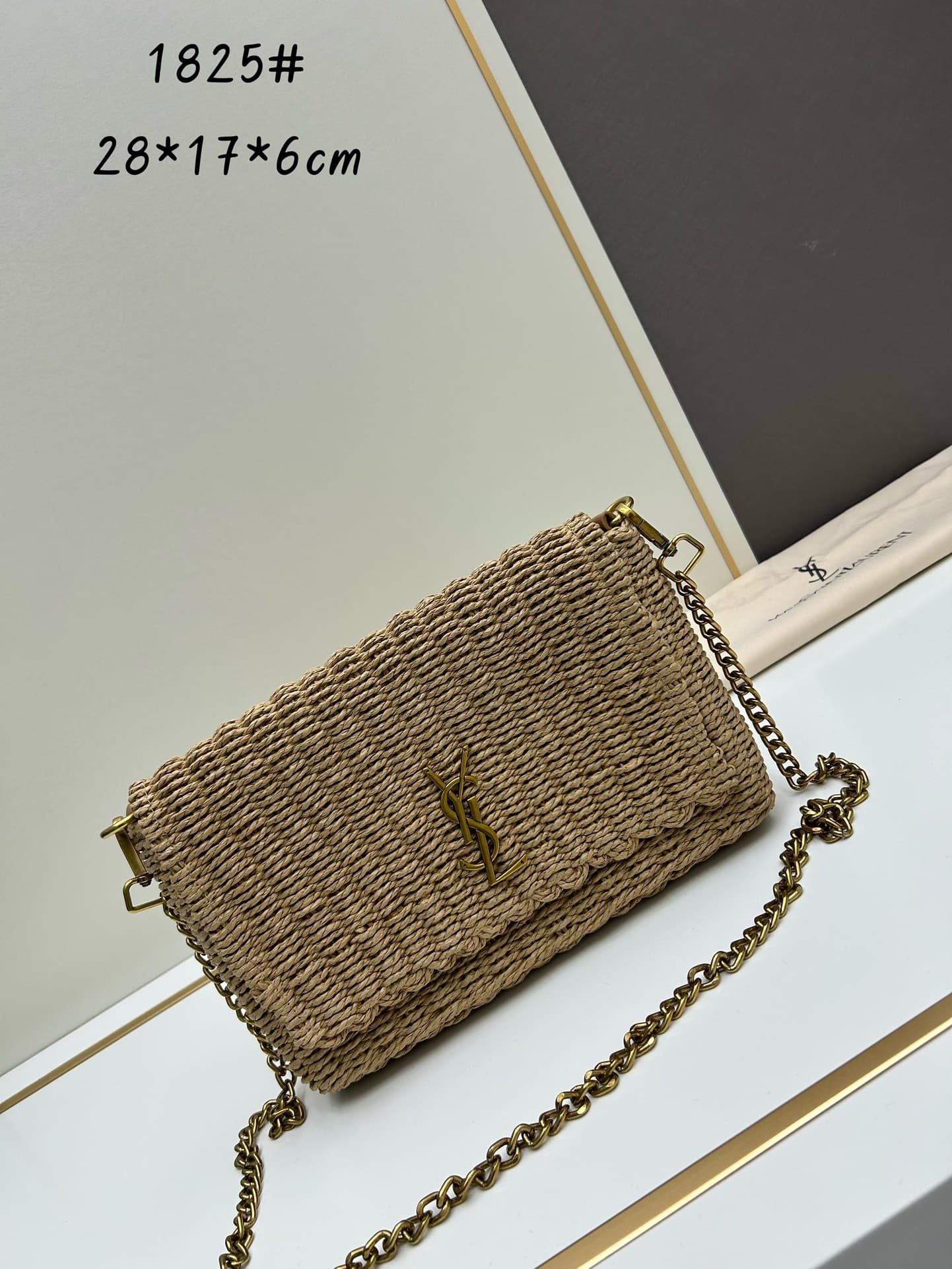 C8746 New Model [Apricot Color] Kate_Rafia rattan craft chain bag|||[Apricot Color] — image 1