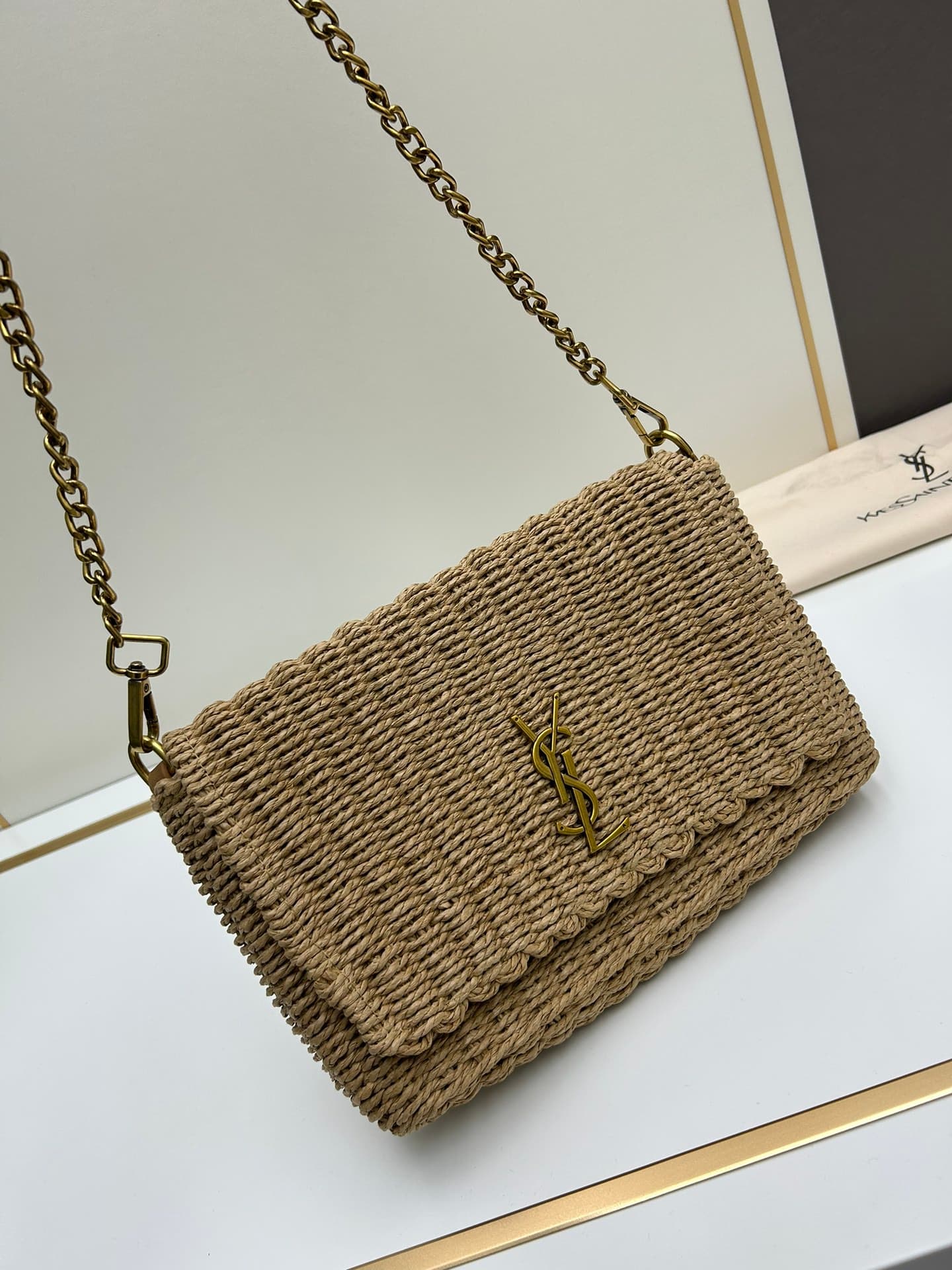 C8746 New Model [Apricot Color] Kate_Rafia rattan craft chain bag|||[Apricot Color] — image 2