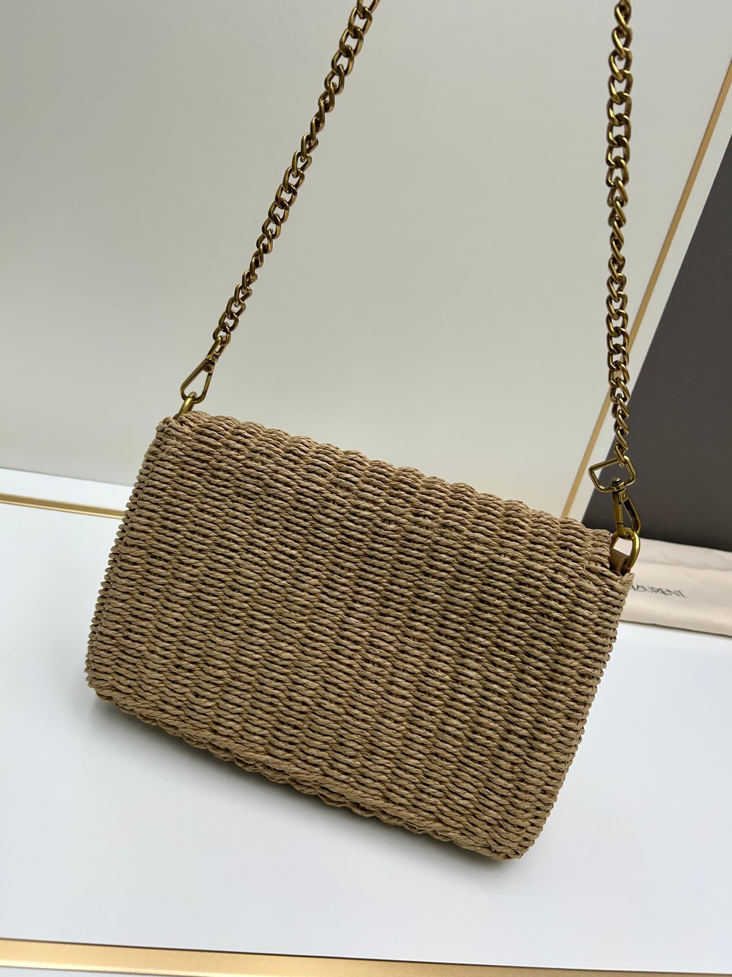 C8746 New Model [Apricot Color] Kate_Rafia rattan craft chain bag|||[Apricot Color] — image 3