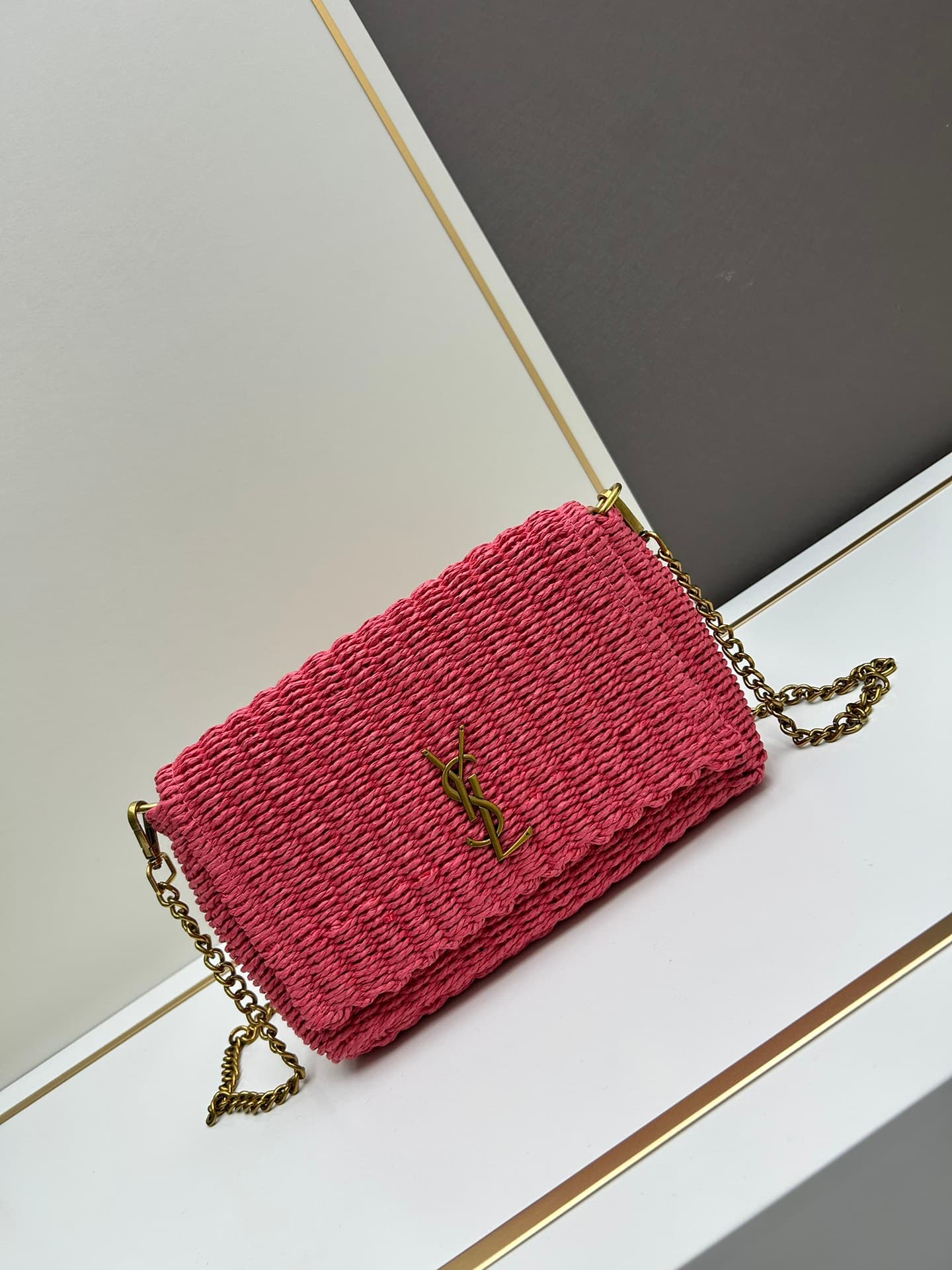 C8745 New Model [Apricot Color] Kate_Rafia wicker chain bag|||[Apricot Color] — image 1