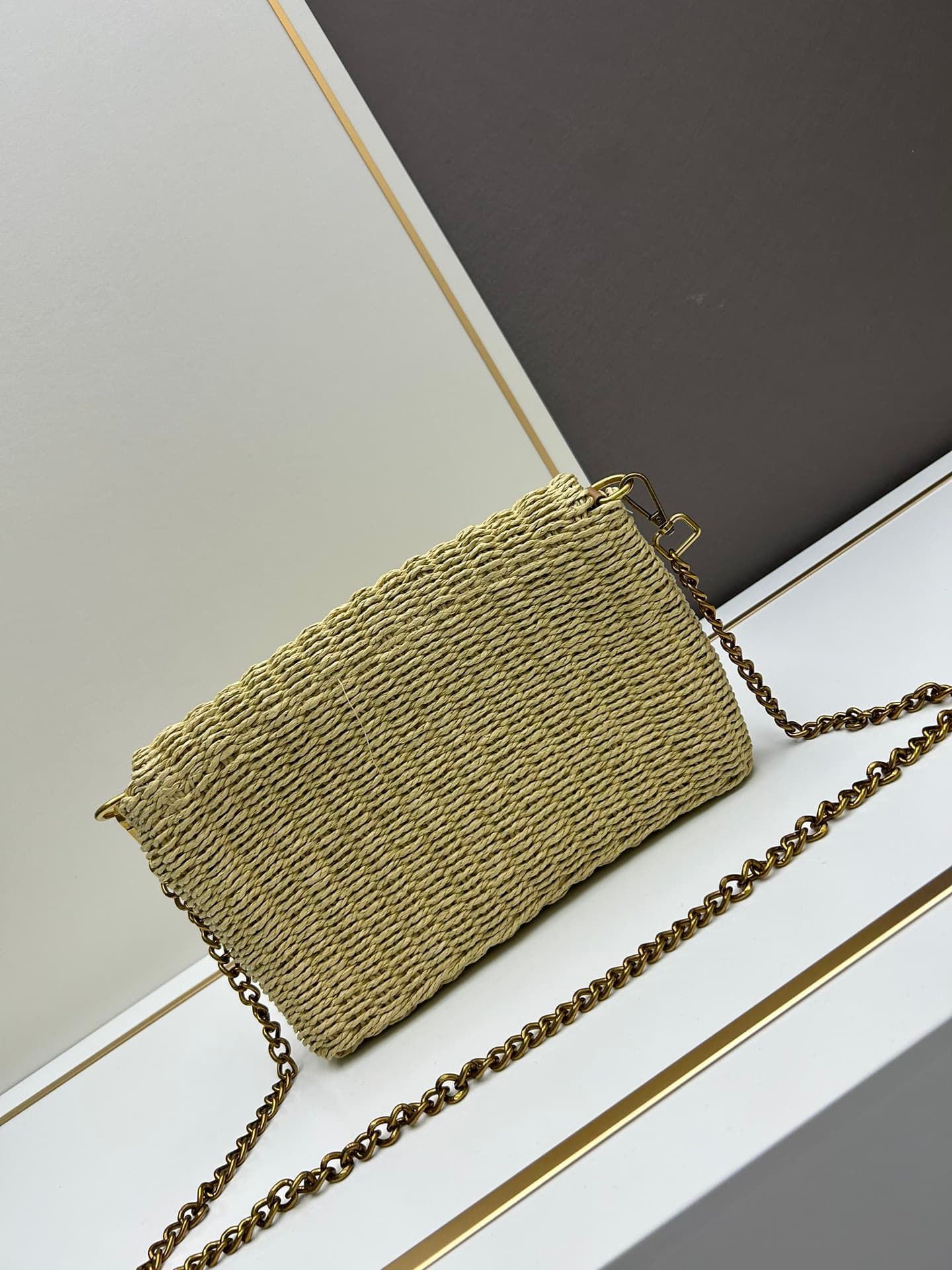 C8744 New Model [Apricot Color] Kate_Raffia and Rattan-woven Chain Bag|||[Apricot Color] — image 3