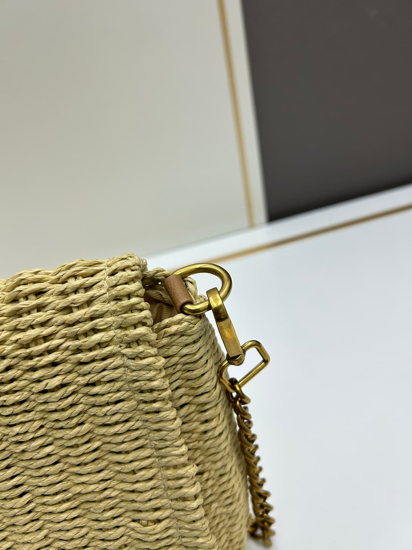 C8744 New Model [Apricot Color] Kate_Raffia and Rattan-woven Chain Bag|||[Apricot Color] — image 6