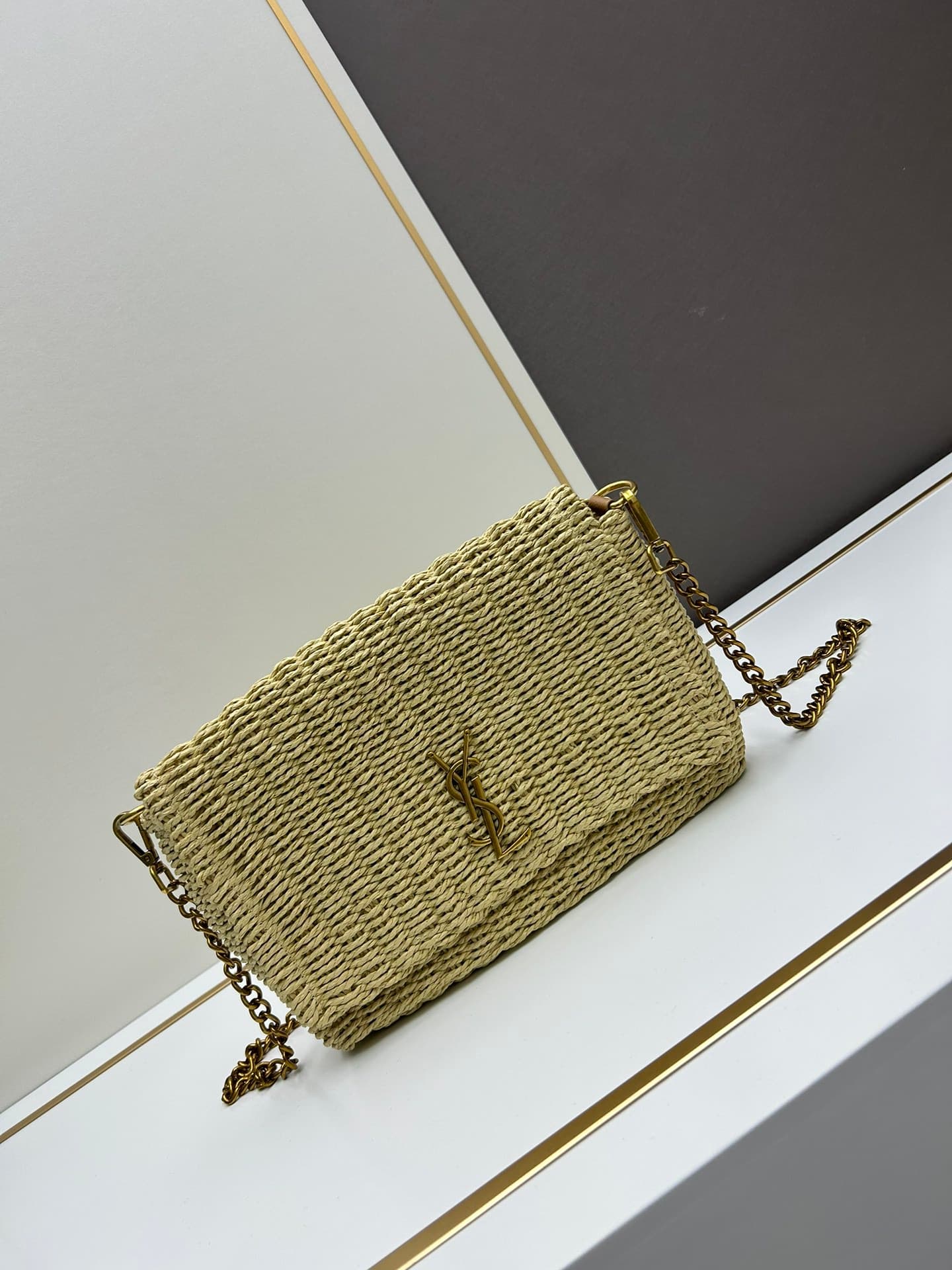 C8744 New Model [Apricot Color] Kate_Raffia and Rattan-woven Chain Bag|||[Apricot Color] — image 1