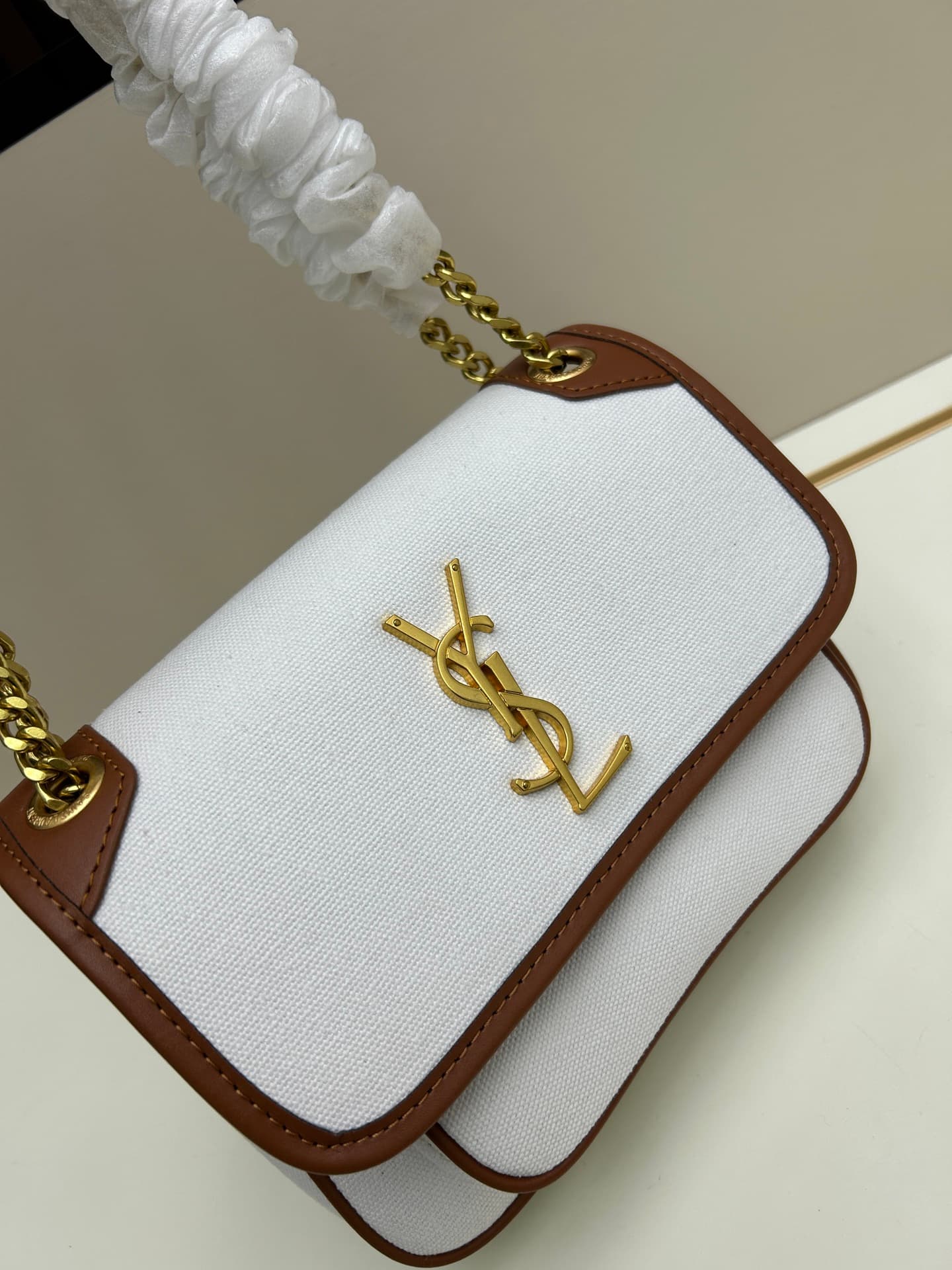 C8705 New small-sized bag with box 💰 Saint Laurent YSL Niki – Latest linen color, crossbody or shoulder bag |||| Saint Laurent YSL Niki – Latest linen color crossbody or shoulder bag ✨ A touch of romance and Turkish style; the fabric is truly unique and f — image 4