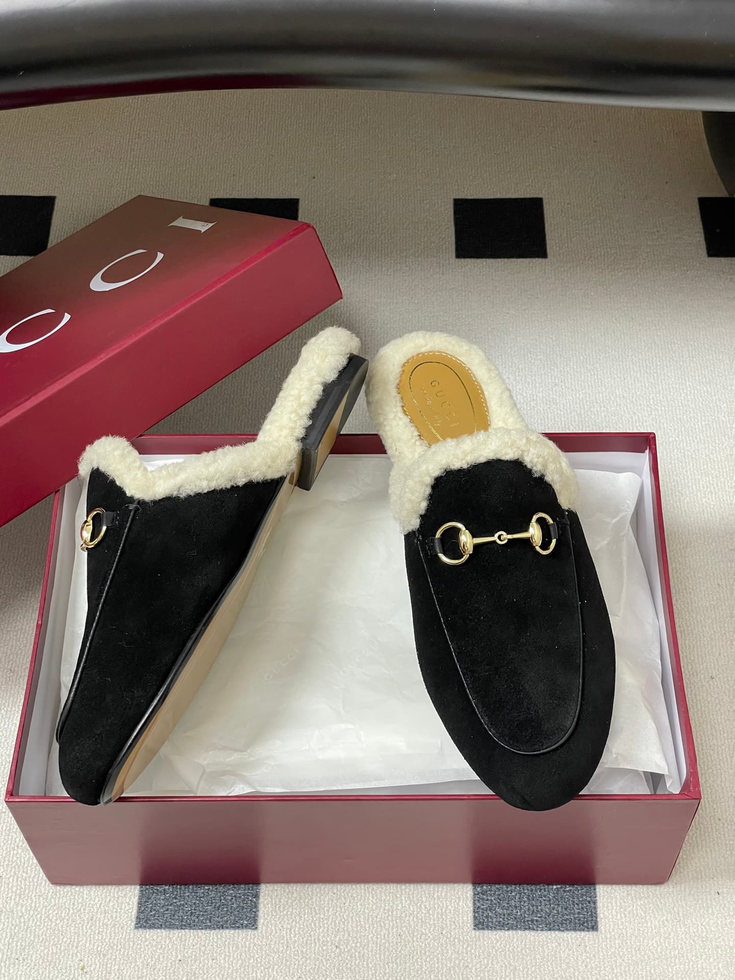 D7119 🏧𝐆𝐔𝐂𝐂𝐈 Gucci Princetown classic wool slippers, moutier shoes with leather texture, buckle-style flat slippers made of Merino wool. — image 3