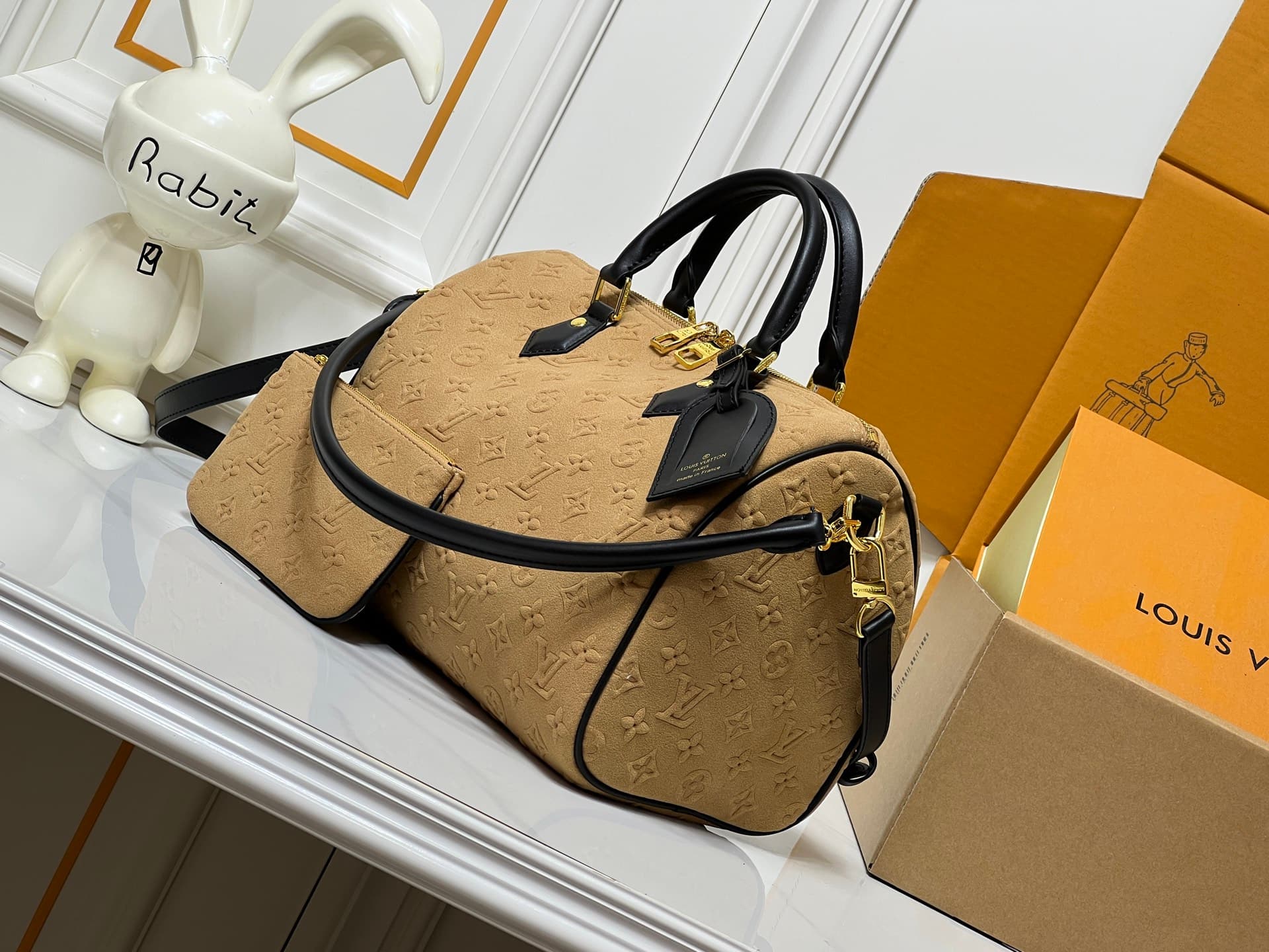 C5073 💰 M13332 M13344 apricot-colored embossed suede, fashion-oriented model. This Speedy Soft 30 is from LV Travels With Grace Coddlington line. — image 3