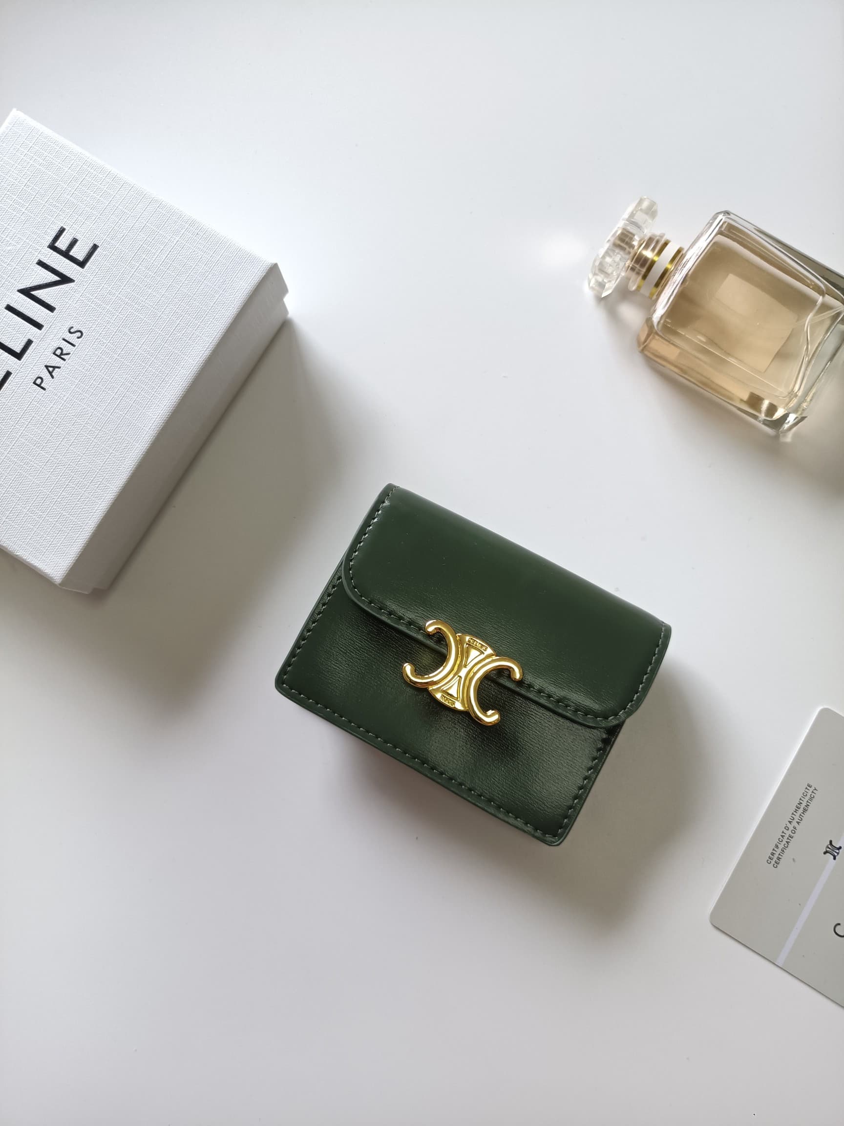 C461 Celine’s new card case, TRIOMPHE name card case – featuring classic patterns on the large surface area, with smooth finish on the inner part. It has a golden-colored TRIOMPHE metal clasp for opening and closing. There is one thick inner compartment,  — image 2