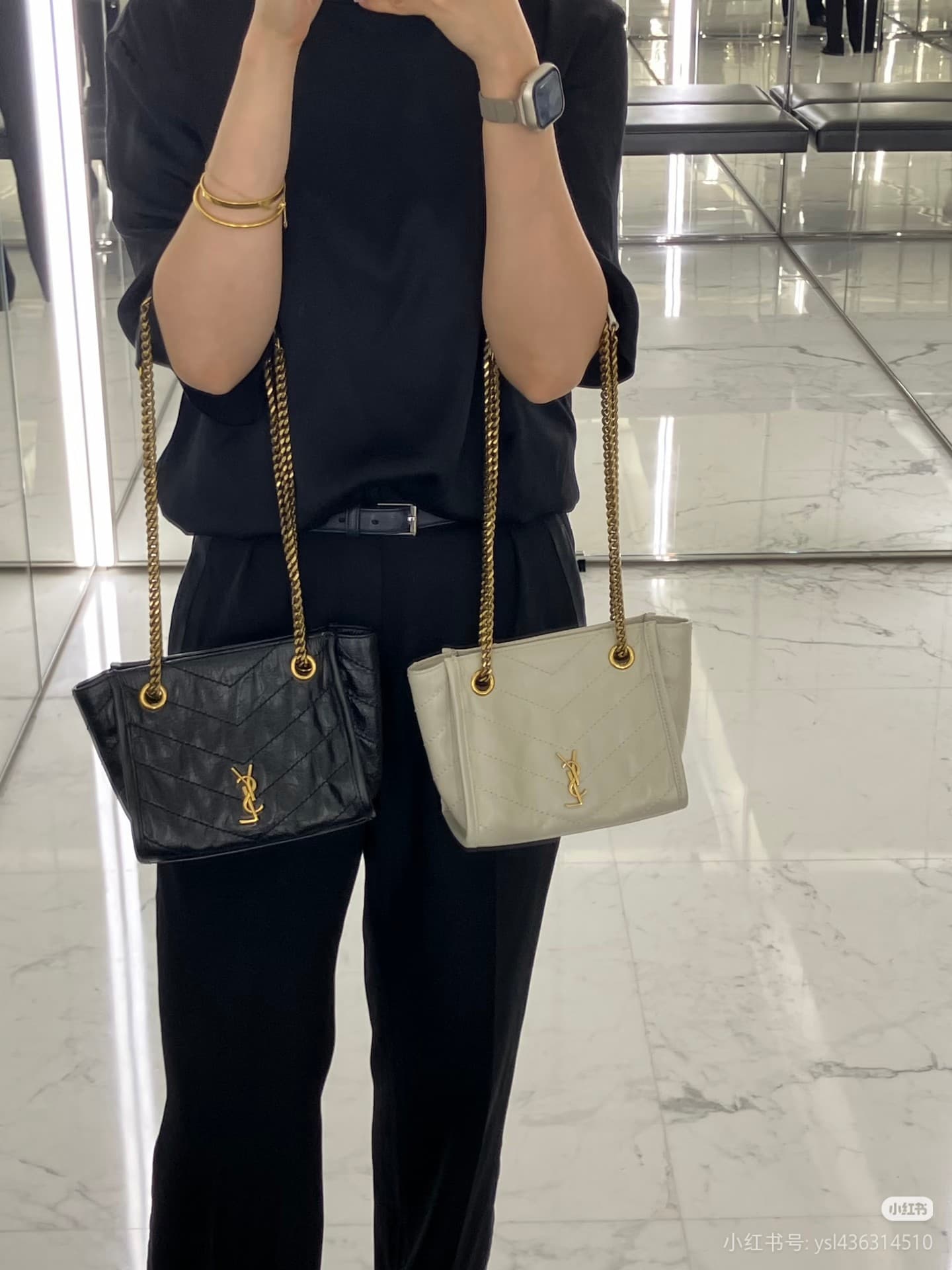 C8463 St. Laurent Niki mini shopping bag, with oil-waxed leather that feels incredibly premium! The surface has natural folds, giving a soft and durable texture. Metal chain strap + YSL logo – vintage yet trendy. Lightweight and well-sized, perfect for co — image 2