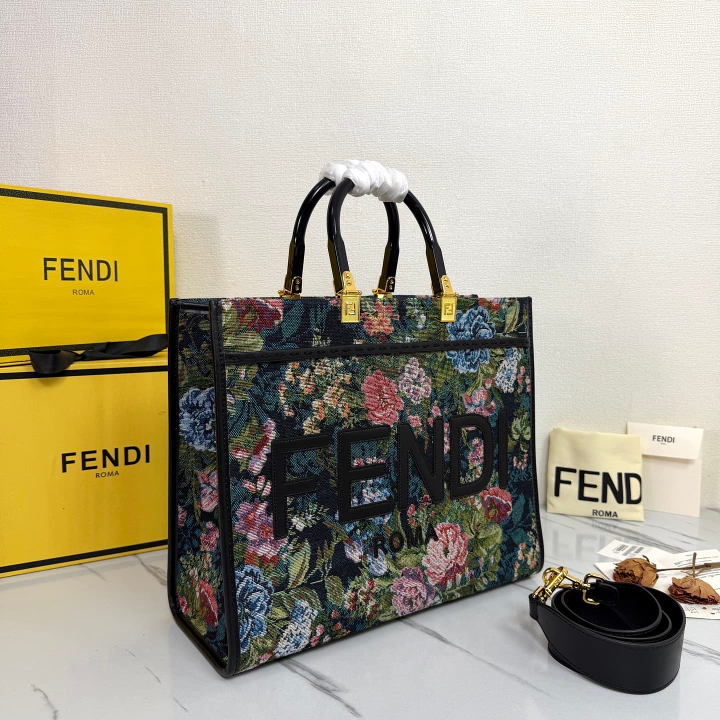 C2843 New Fendi denim rose tote bag｜35CM — image 2