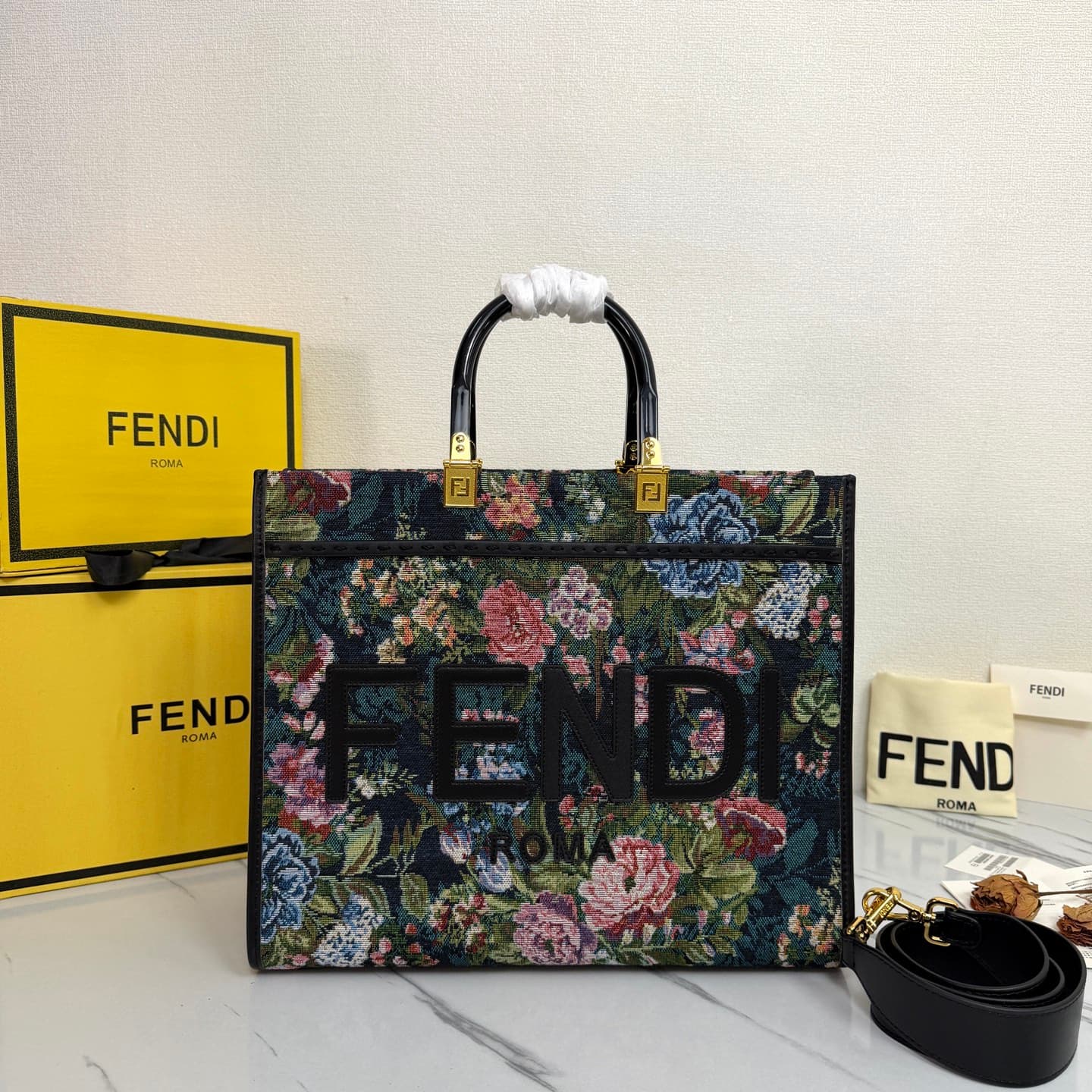 C2843 New Fendi denim rose tote bag｜35CM — image 1