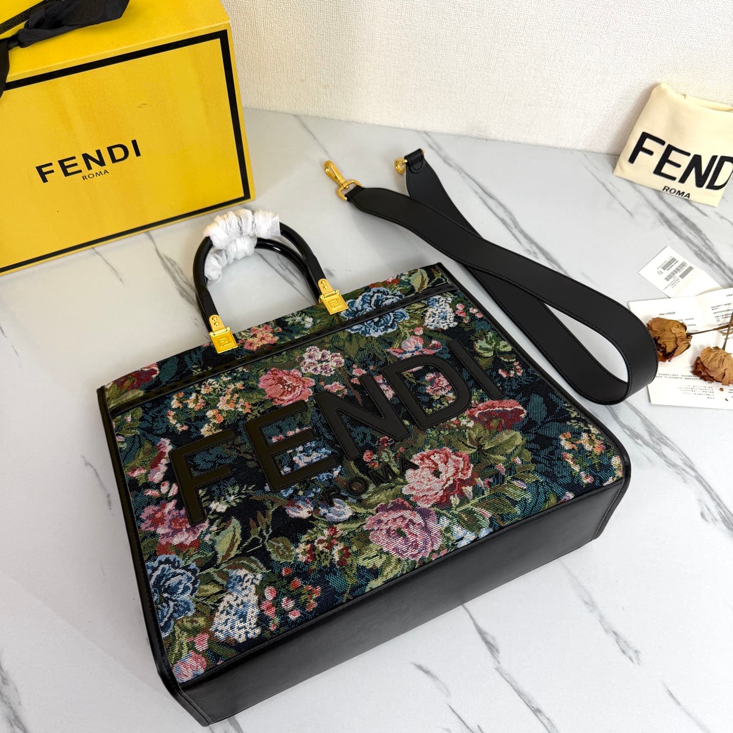 C2843 New Fendi denim rose tote bag｜35CM — image 4