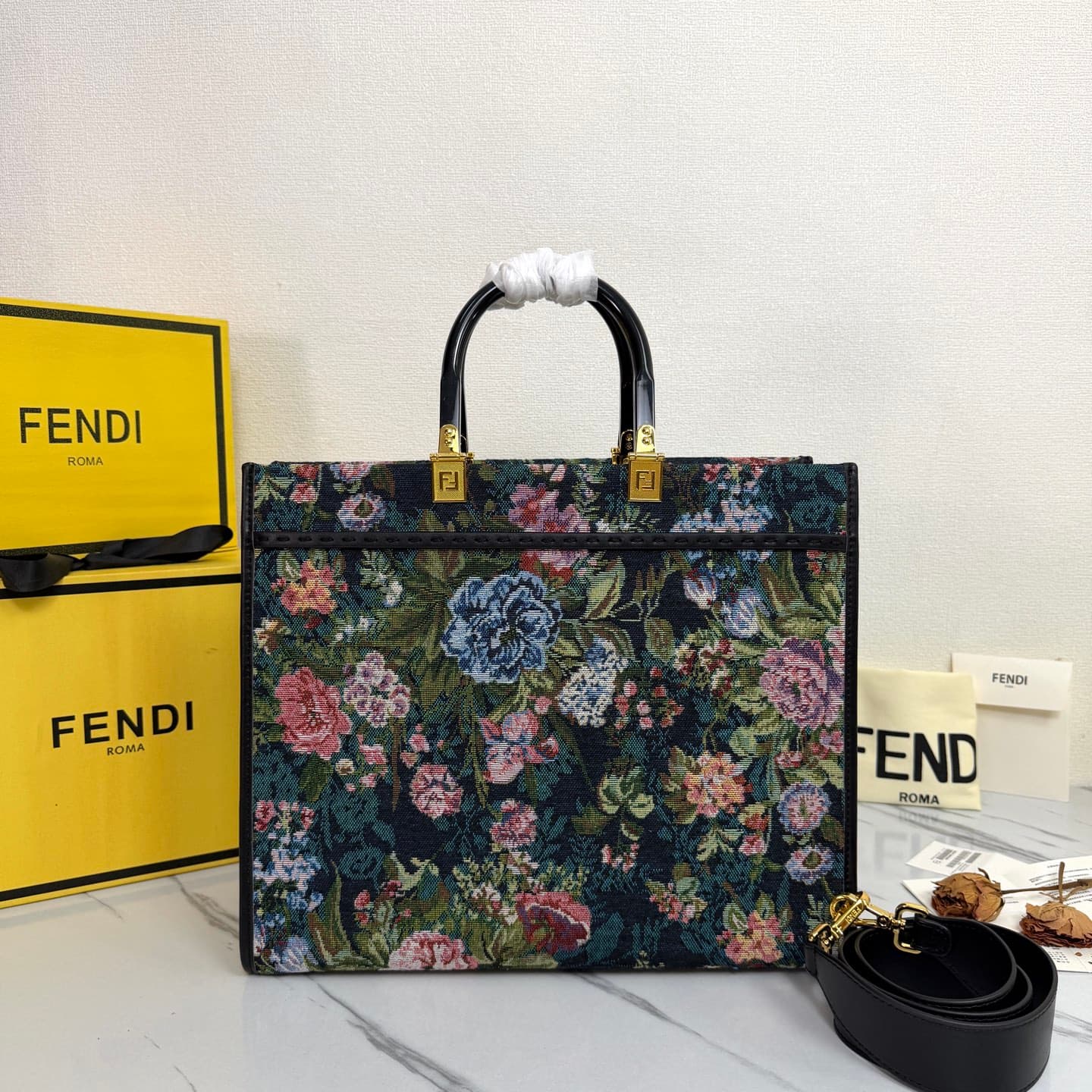 C2843 New Fendi denim rose tote bag｜35CM — image 3