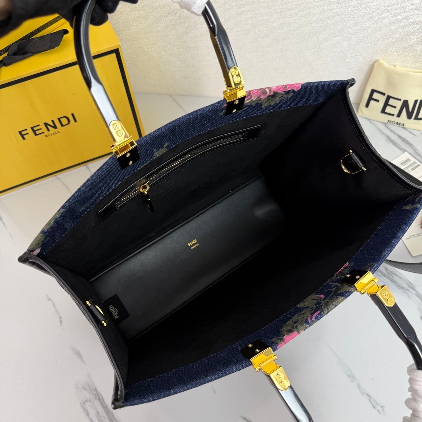 C2842 New Fendi denim rose tote bag｜35CM — image 5