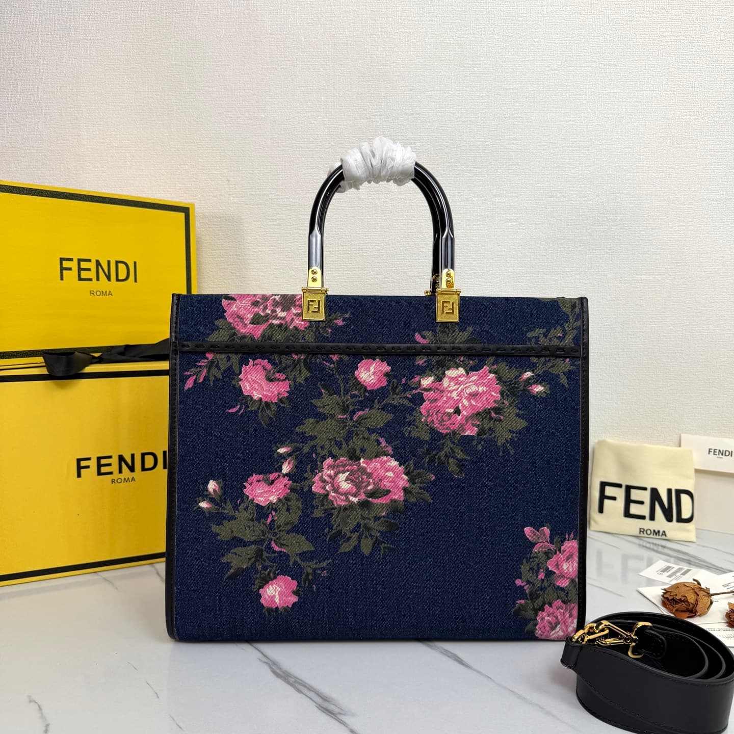 C2842 New Fendi denim rose tote bag｜35CM — image 3
