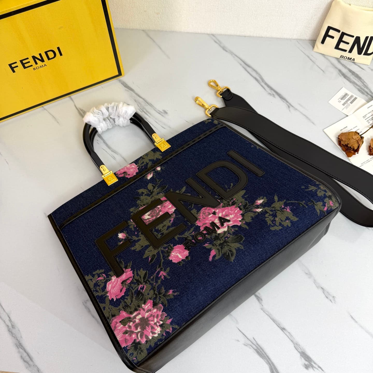 C2842 New Fendi denim rose tote bag｜35CM — image 4