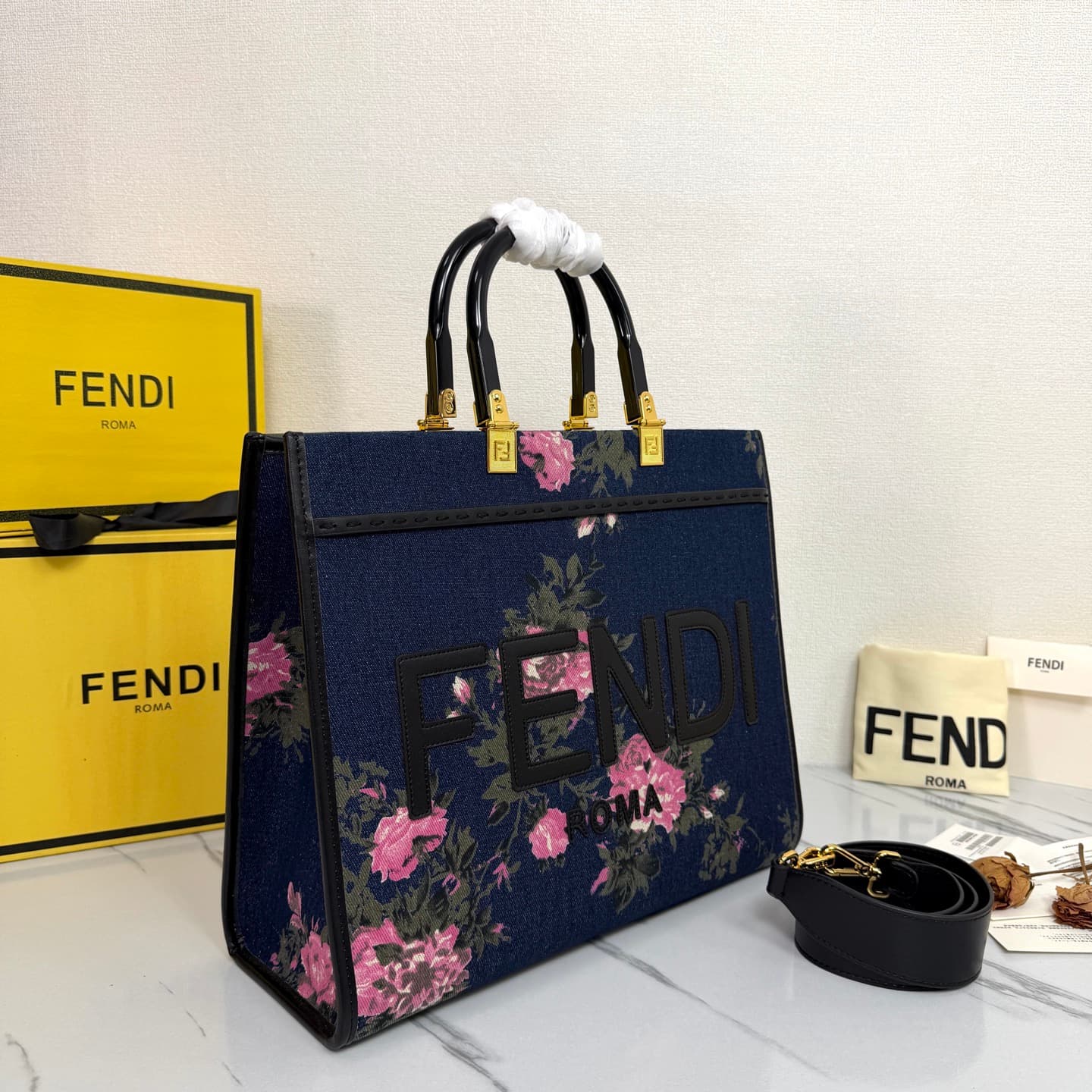C2842 New Fendi denim rose tote bag｜35CM — image 2