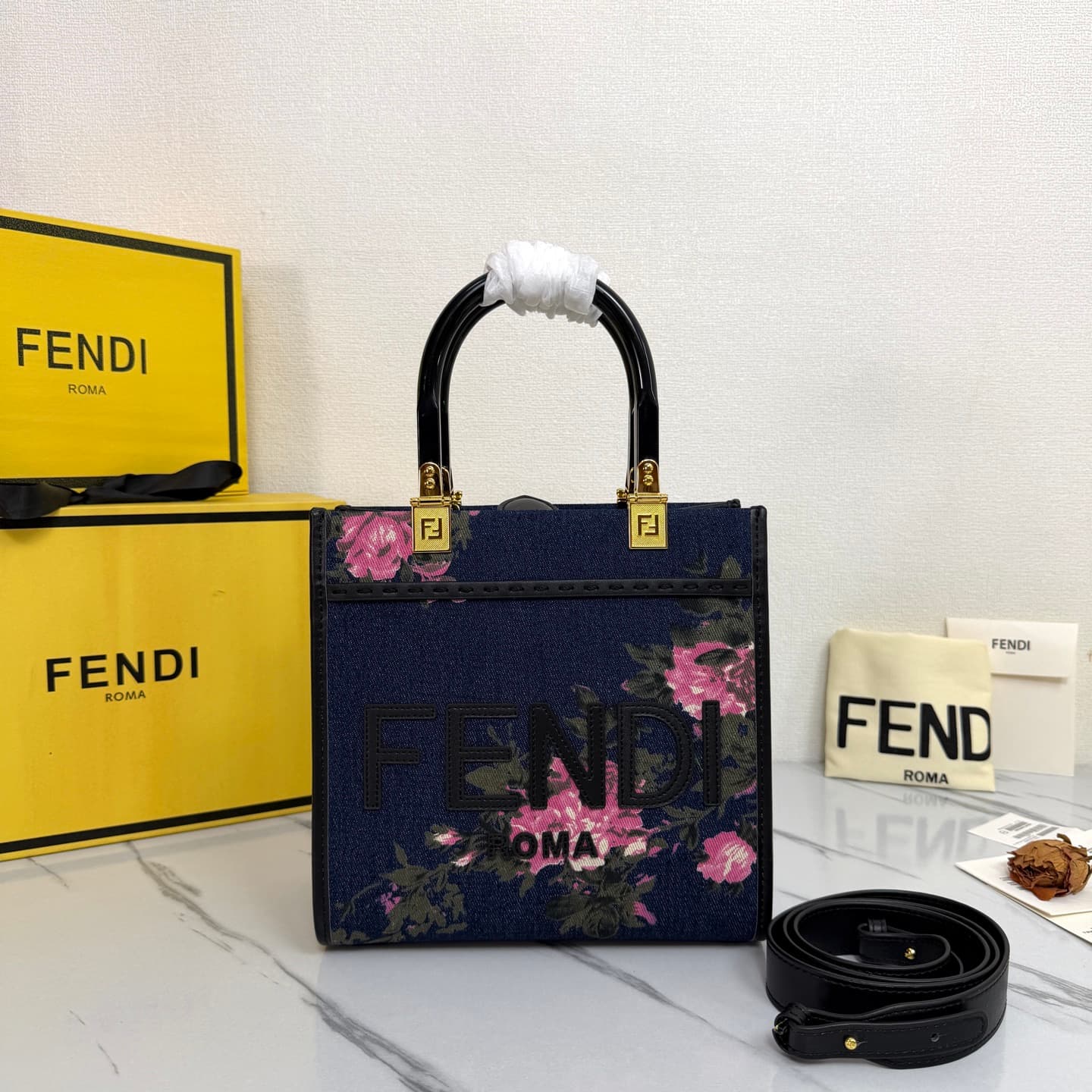 C2841 New model 🆕 Fendi denim rose tote bag — image 1