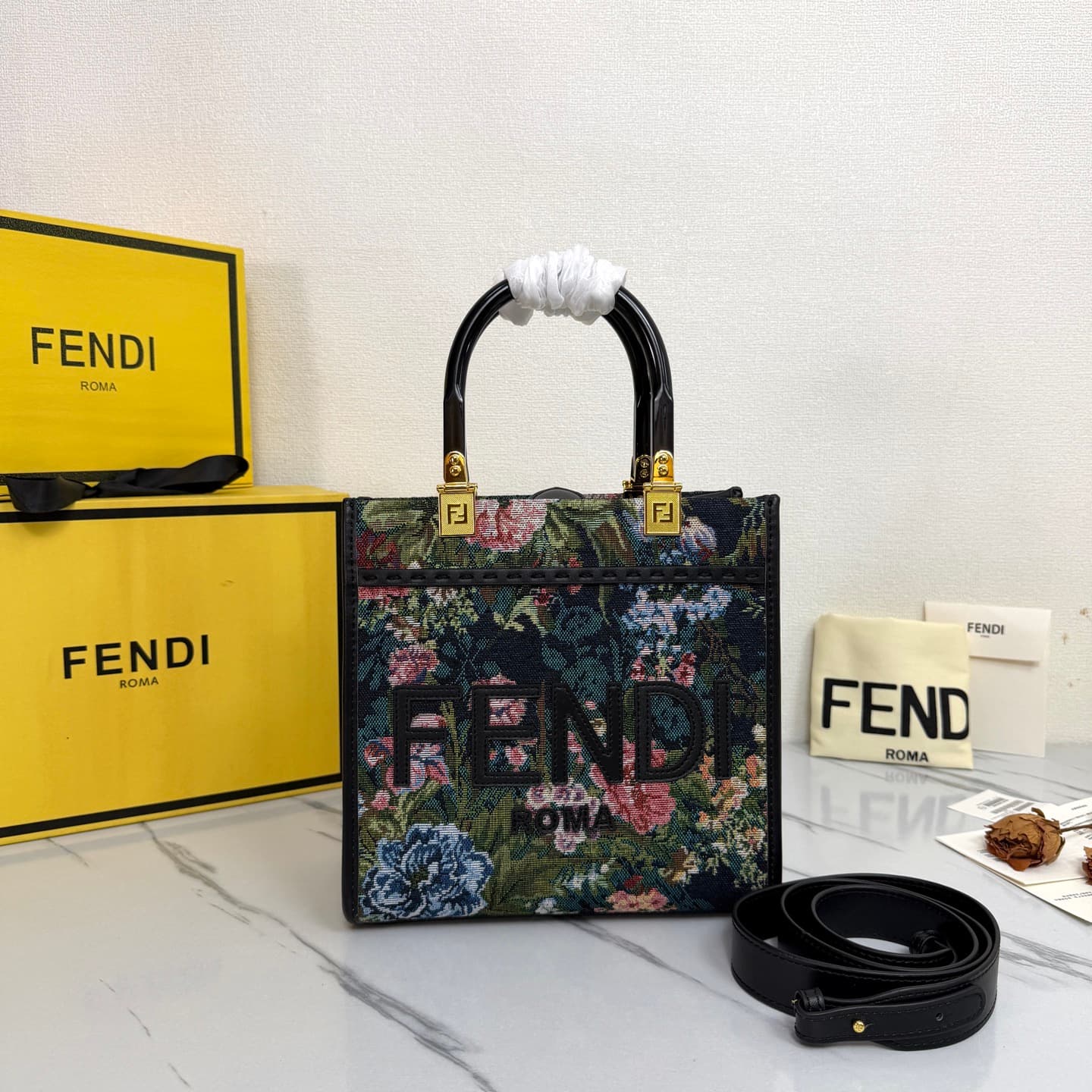 C2840 New model 🆕 Fendi denim rose tote bag — image 1